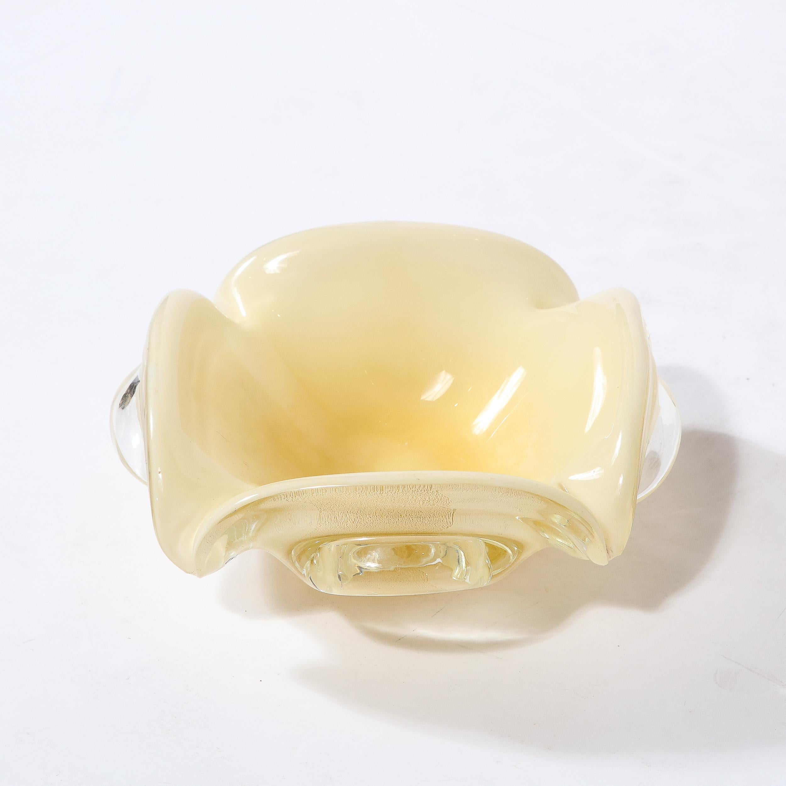 Mid-Century Modernist Hand Blown Murano Glass Bowl in Pearl White and Gold 7