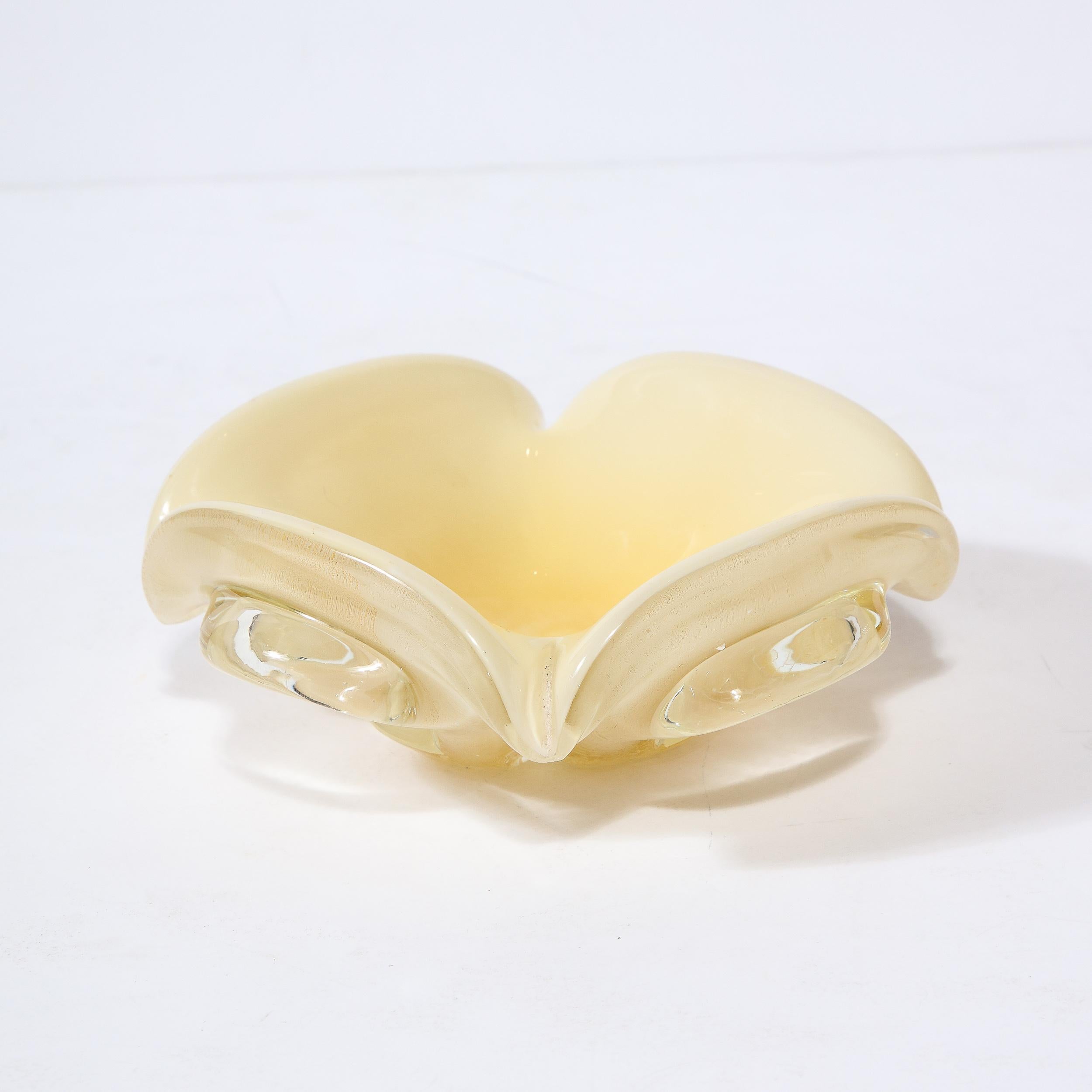 Mid-Century Modernist Hand Blown Murano Glass Bowl in Pearl White and Gold 2