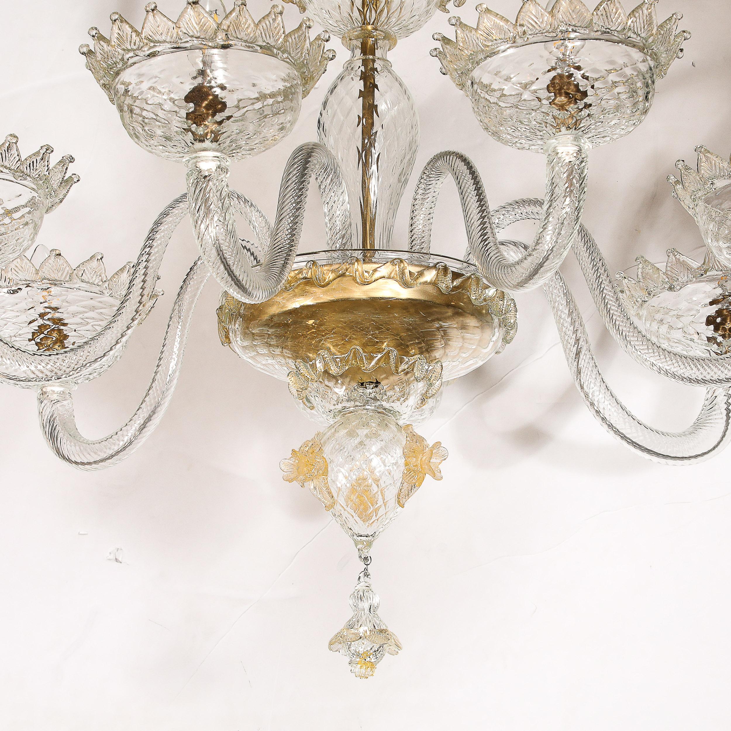 Mid-Century Modernist Hand-Blown Murano Glass Chandelier w/ 24Karat Gold Flecks For Sale 5