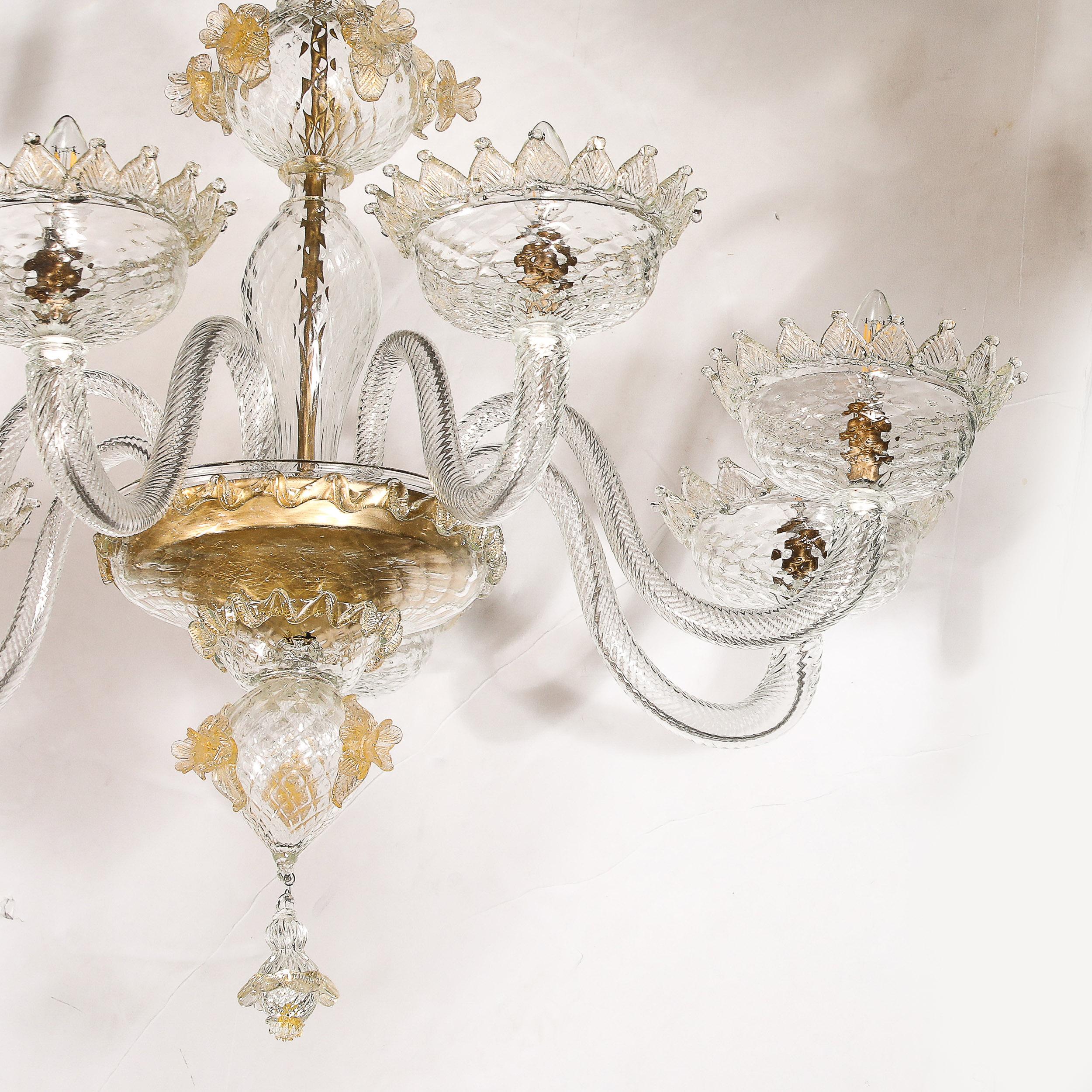 Mid-Century Modernist Hand-Blown Murano Glass Chandelier w/ 24Karat Gold Flecks For Sale 6