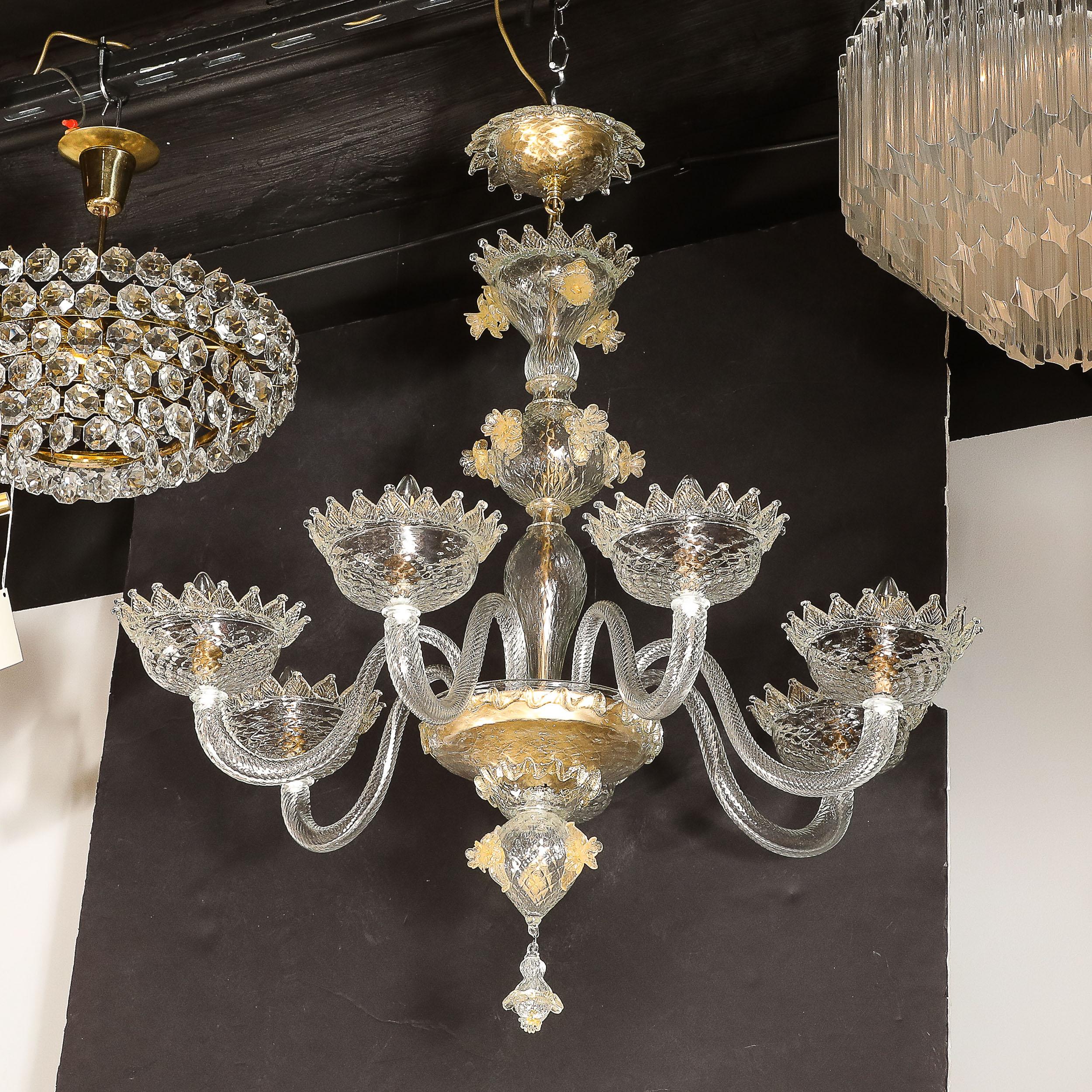 Mid-Century Modernist Hand-Blown Murano Glass Chandelier w/ 24Karat Gold Flecks For Sale 7
