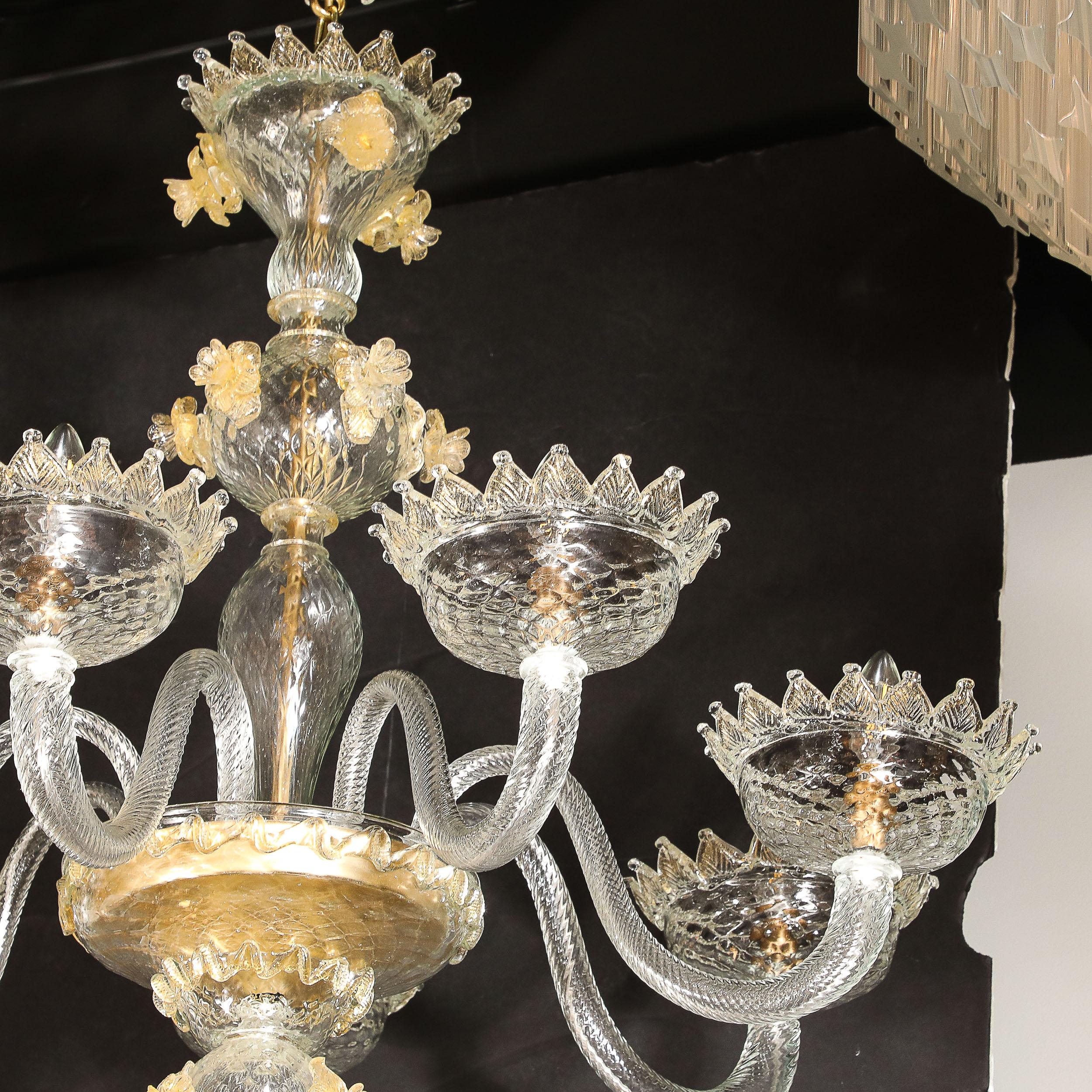 Mid-Century Modernist Hand-Blown Murano Glass Chandelier w/ 24Karat Gold Flecks For Sale 8