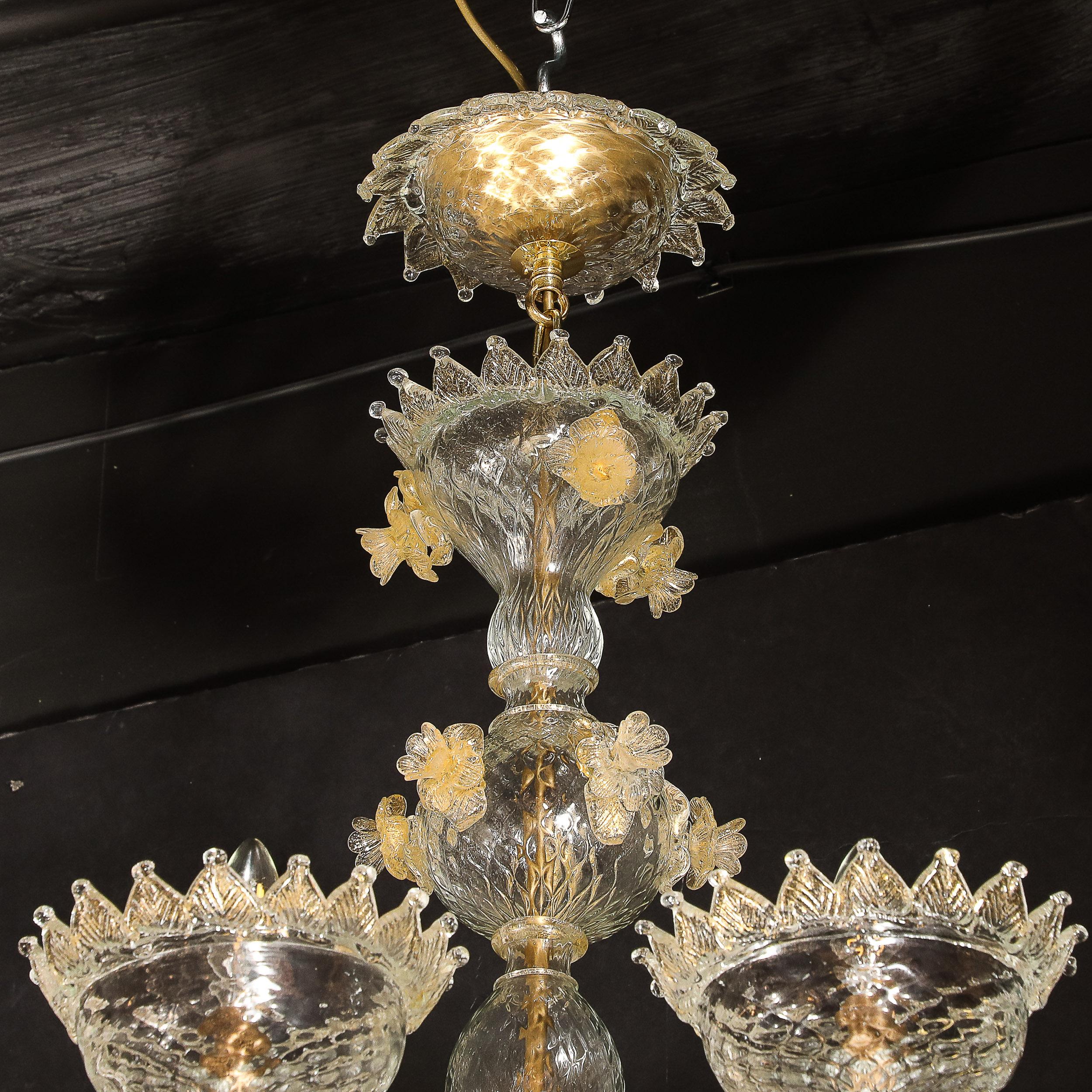 Mid-Century Modernist Hand-Blown Murano Glass Chandelier w/ 24Karat Gold Flecks For Sale 9
