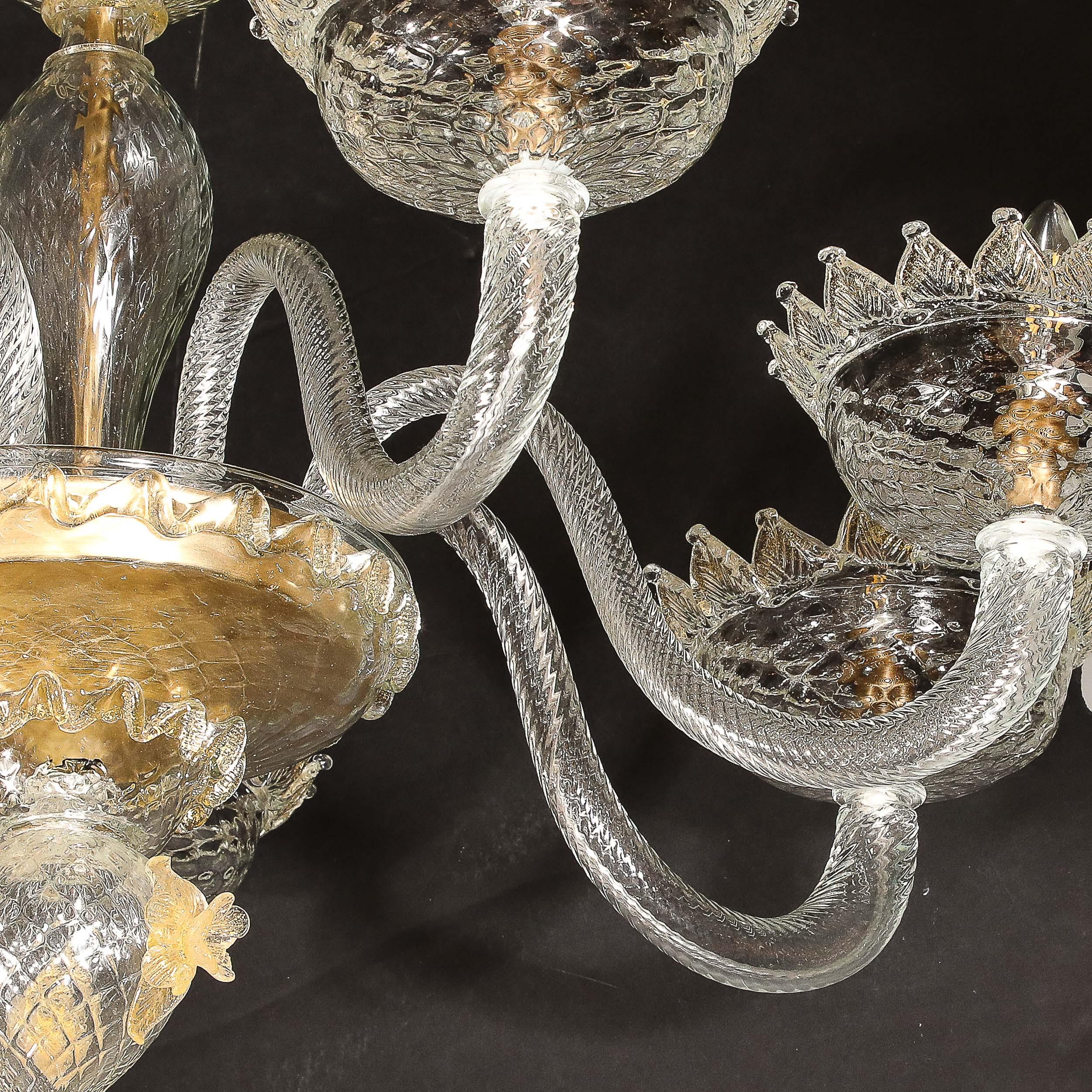 Mid-Century Modernist Hand-Blown Murano Glass Chandelier w/ 24Karat Gold Flecks For Sale 10