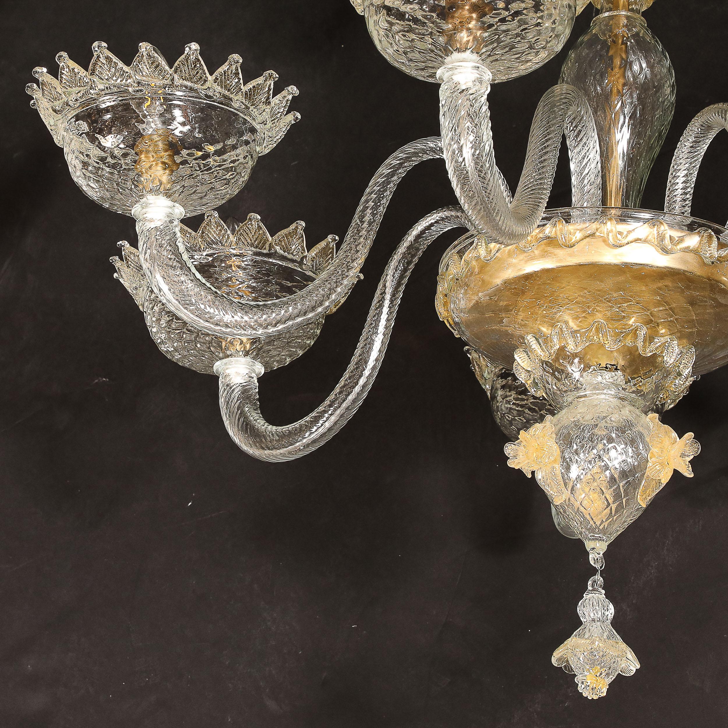Mid-Century Modernist Hand-Blown Murano Glass Chandelier w/ 24Karat Gold Flecks For Sale 11