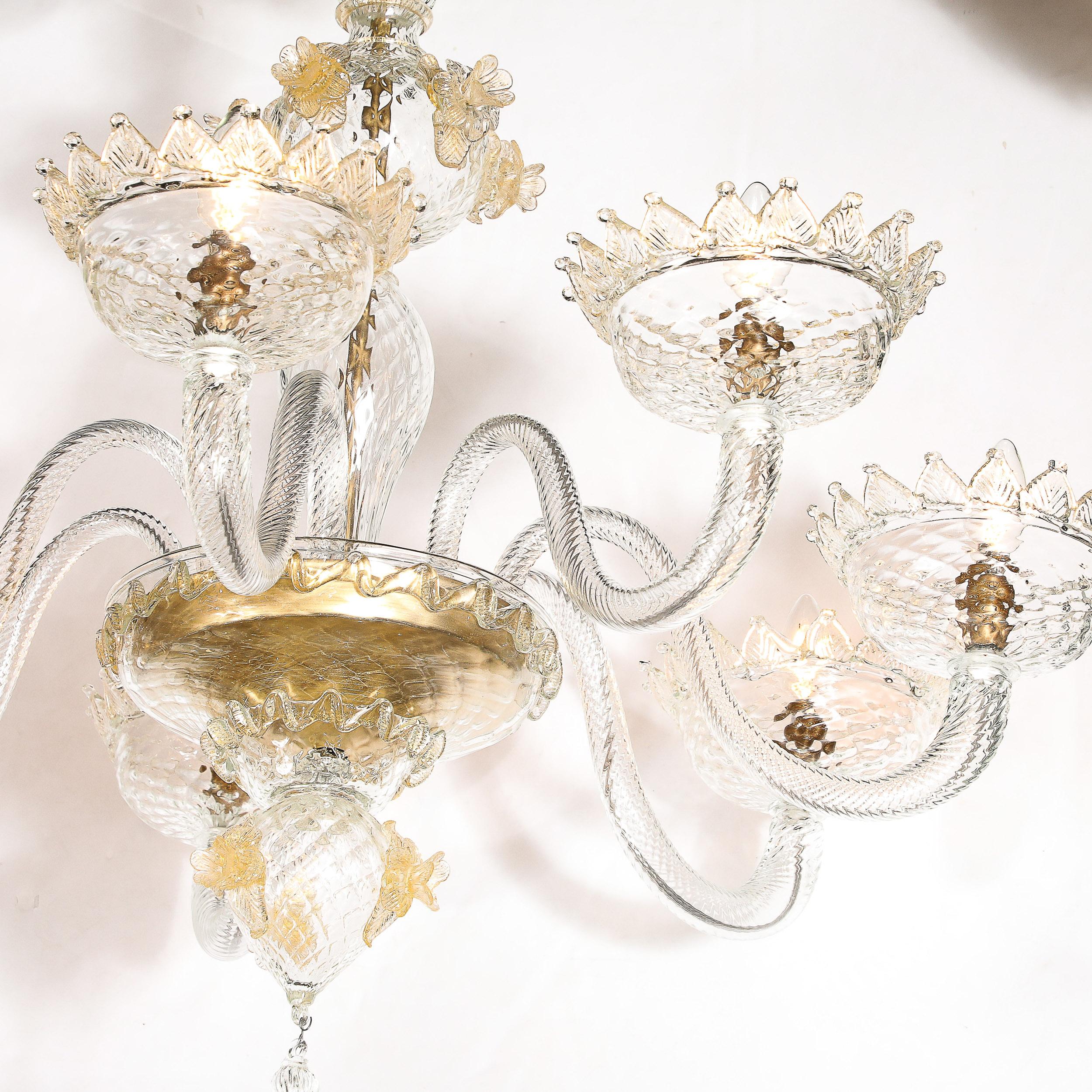 Mid-20th Century Mid-Century Modernist Hand-Blown Murano Glass Chandelier w/ 24Karat Gold Flecks For Sale