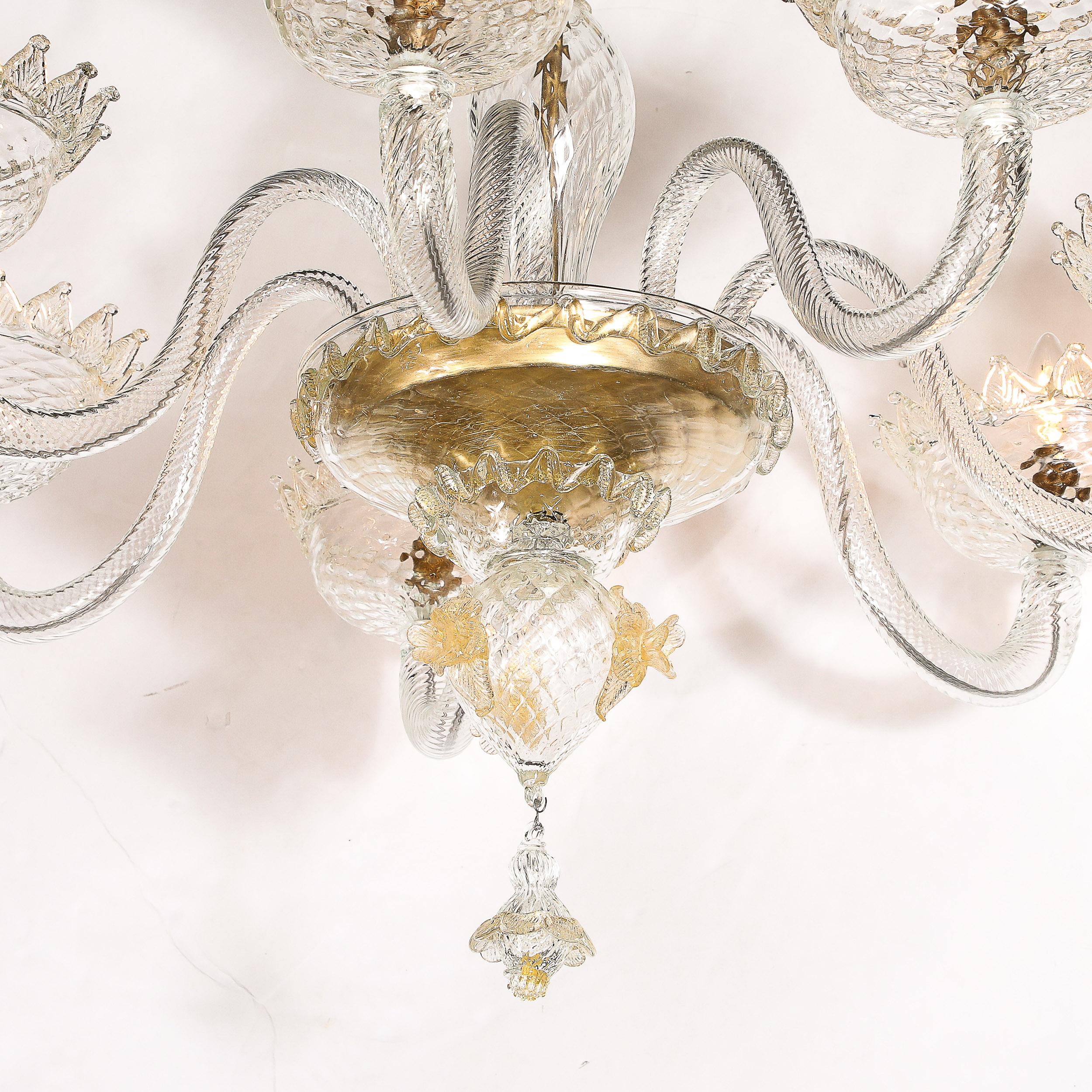 Mid-Century Modernist Hand-Blown Murano Glass Chandelier w/ 24Karat Gold Flecks For Sale 1