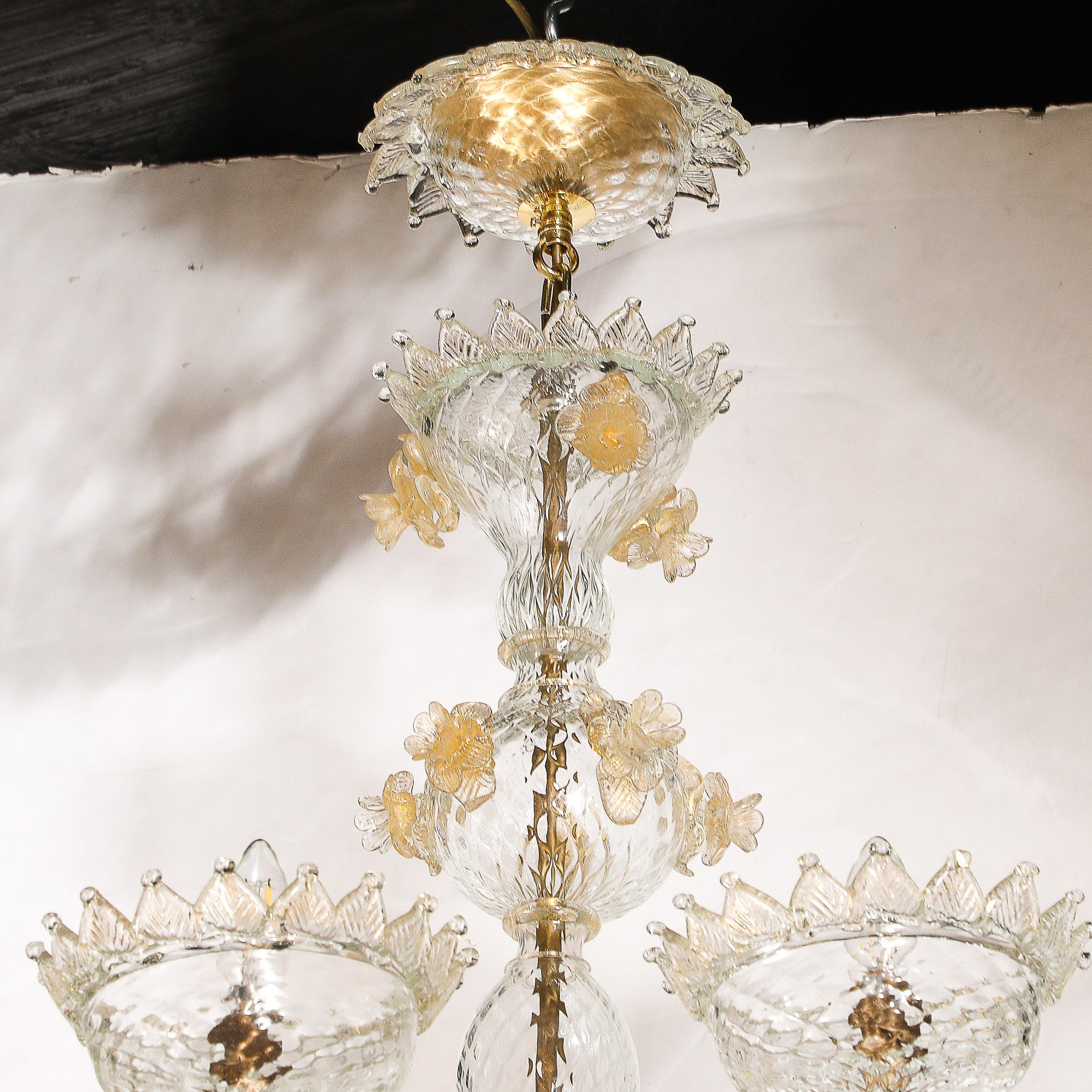 Mid-Century Modernist Hand-Blown Murano Glass Chandelier w/ 24Karat Gold Flecks For Sale 4