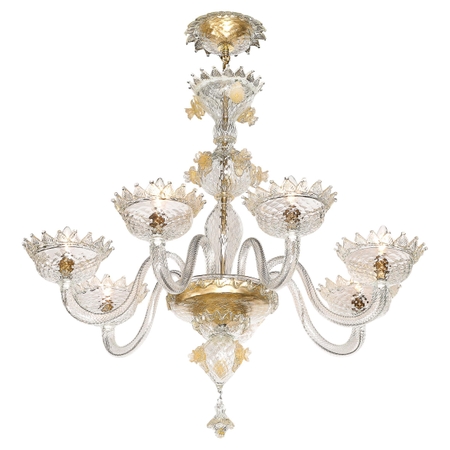 Mid-Century Modernist Hand-Blown Murano Glass Chandelier w/ 24Karat Gold Flecks