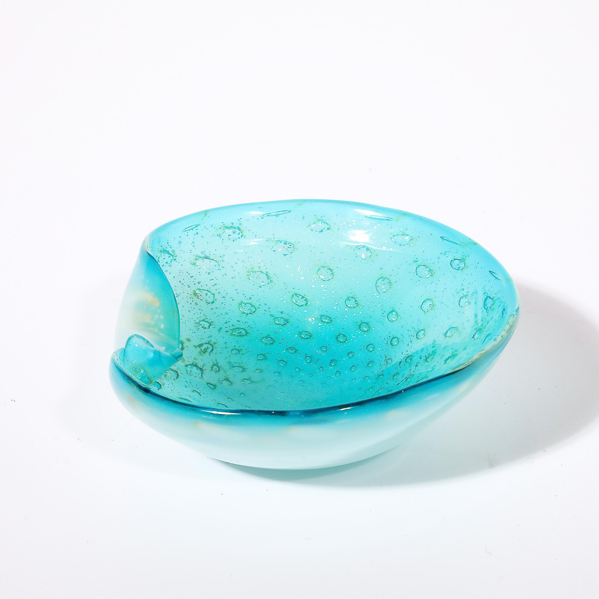 Mid-20th Century Mid-Century Modernist Hand-Blown Murano Glass Dish W/ Curved Detailing For Sale
