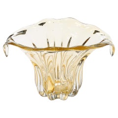 Mid-Century Modernist Hand-Blown Murano Glass Fluted Vase in Citrine