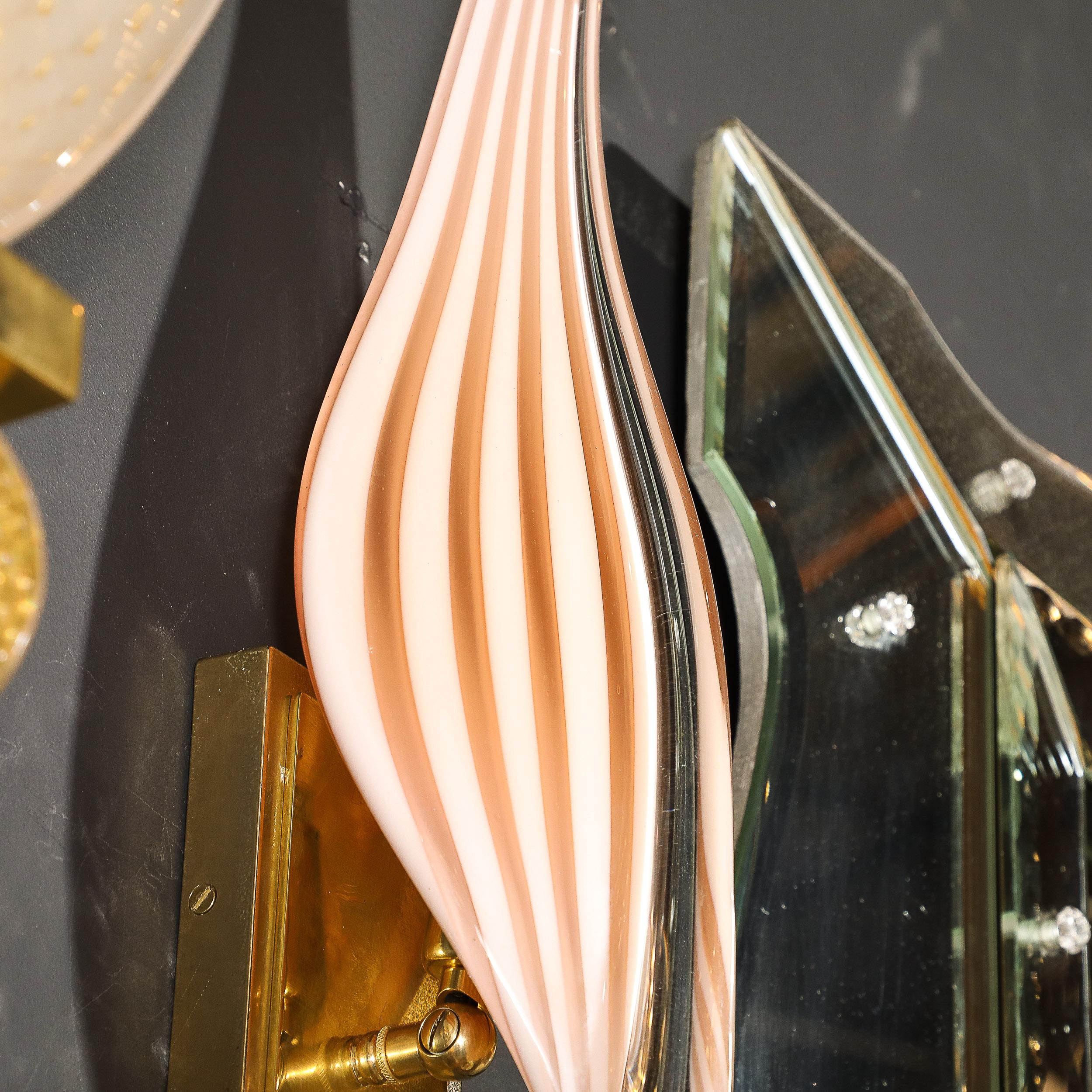 Moderne mundgeblasene Murano-Glas-Blatt-Leuchter von Franco Luce aus der Jahrhundertmitte im Angebot 3