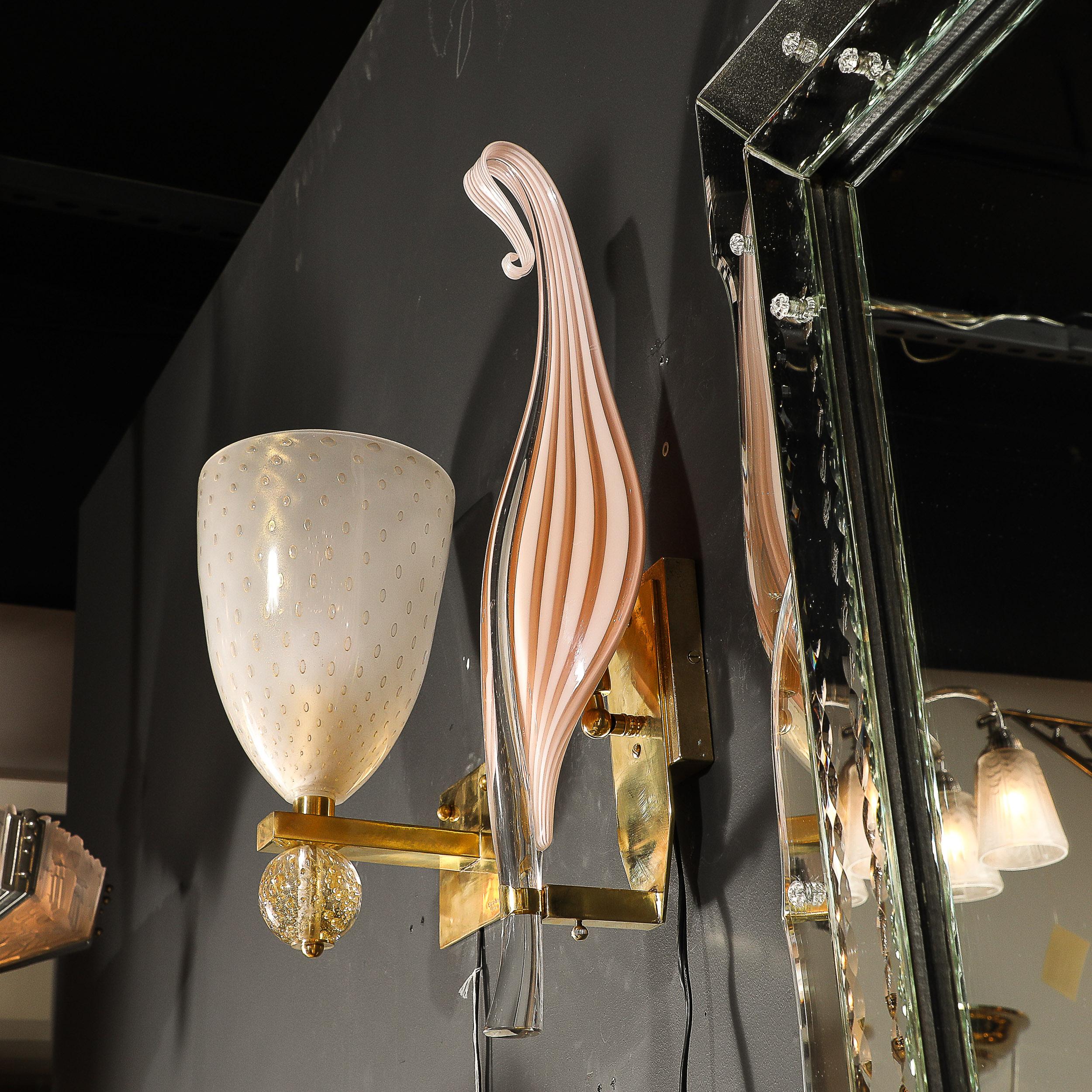 Moderne mundgeblasene Murano-Glas-Blatt-Leuchter von Franco Luce aus der Jahrhundertmitte im Angebot 9