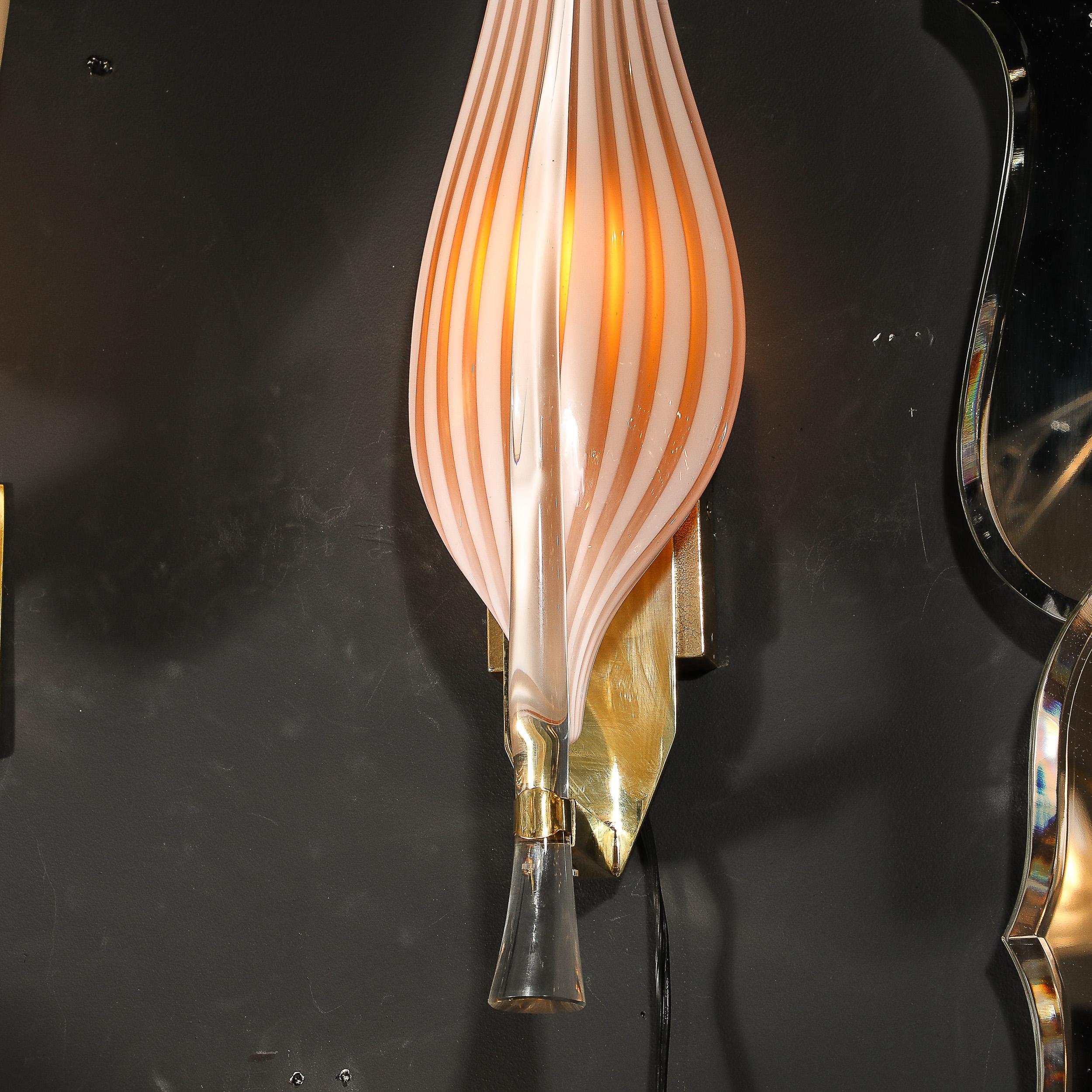 Blown Glass Mid-Century Modernist Hand-Blown Murano Glass Leaf Sconces by Franco Luce For Sale