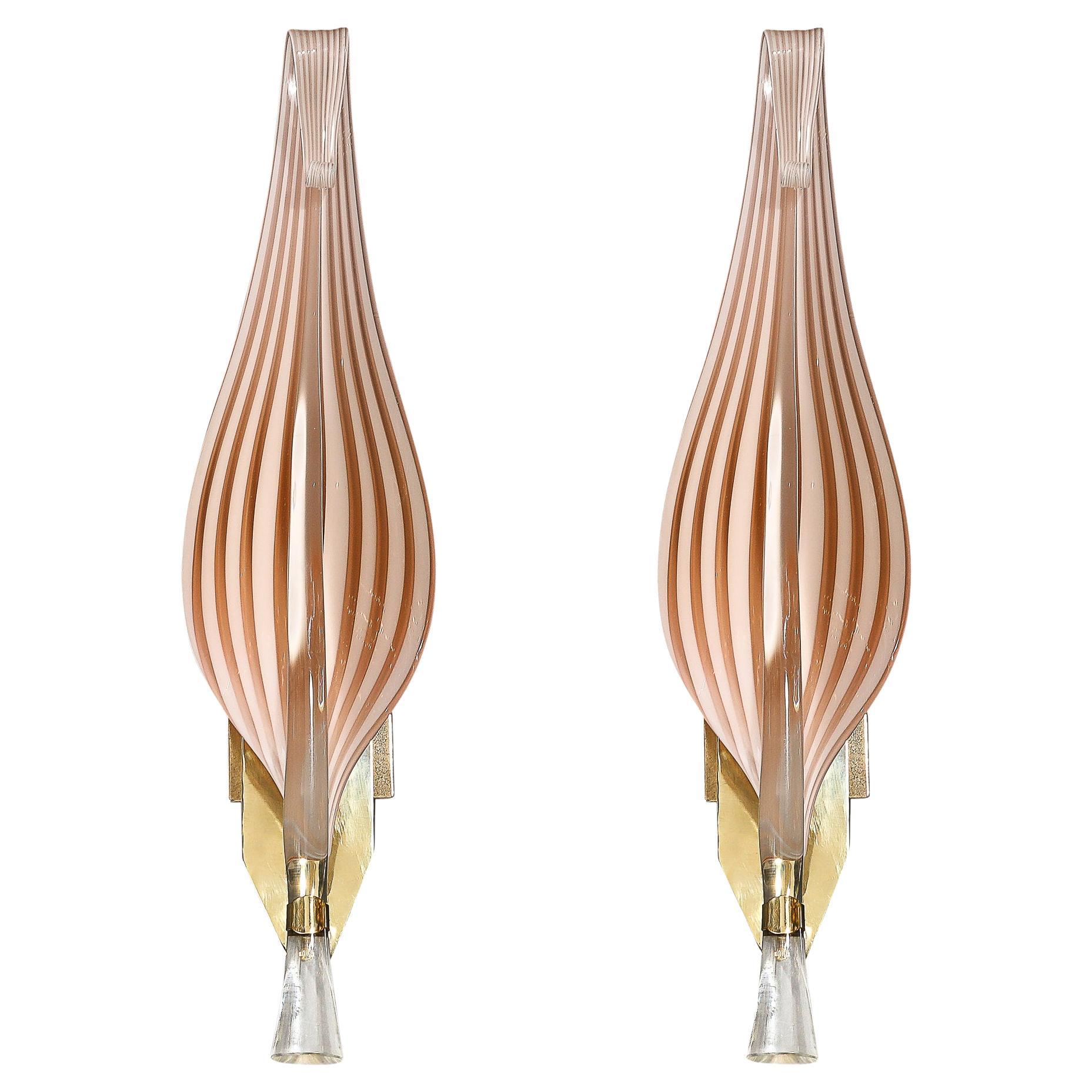 Mid-Century Modernist Hand-Blown Murano Glass Leaf Sconces by Franco Luce