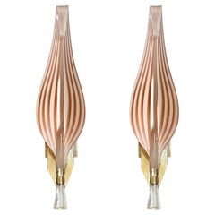 Vintage Mid-Century Modernist Hand-Blown Murano Glass Leaf Sconces by Franco Luce