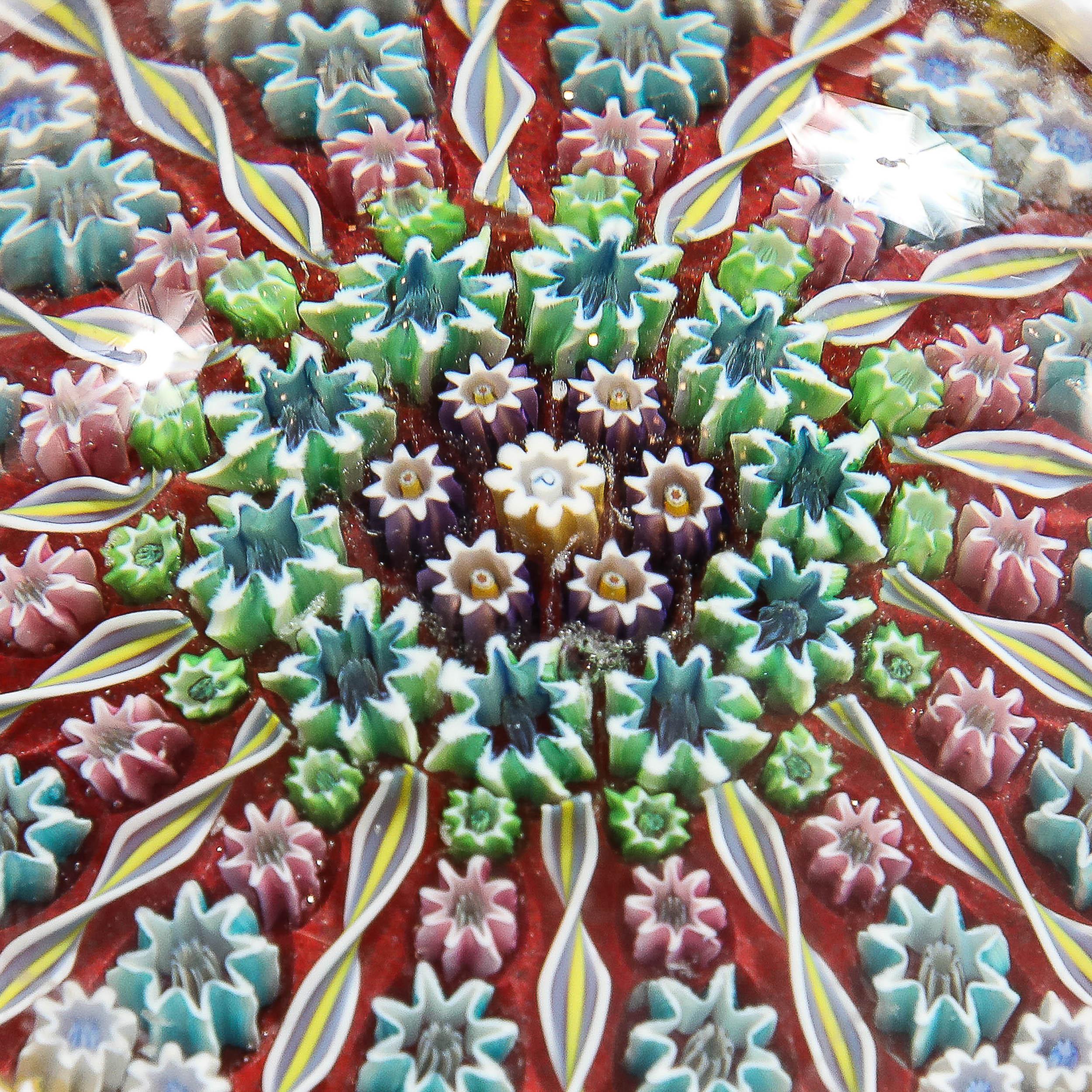 Italian Mid-Century Modernist Hand-Blown Murano Glass Millefiori Paperweight For Sale