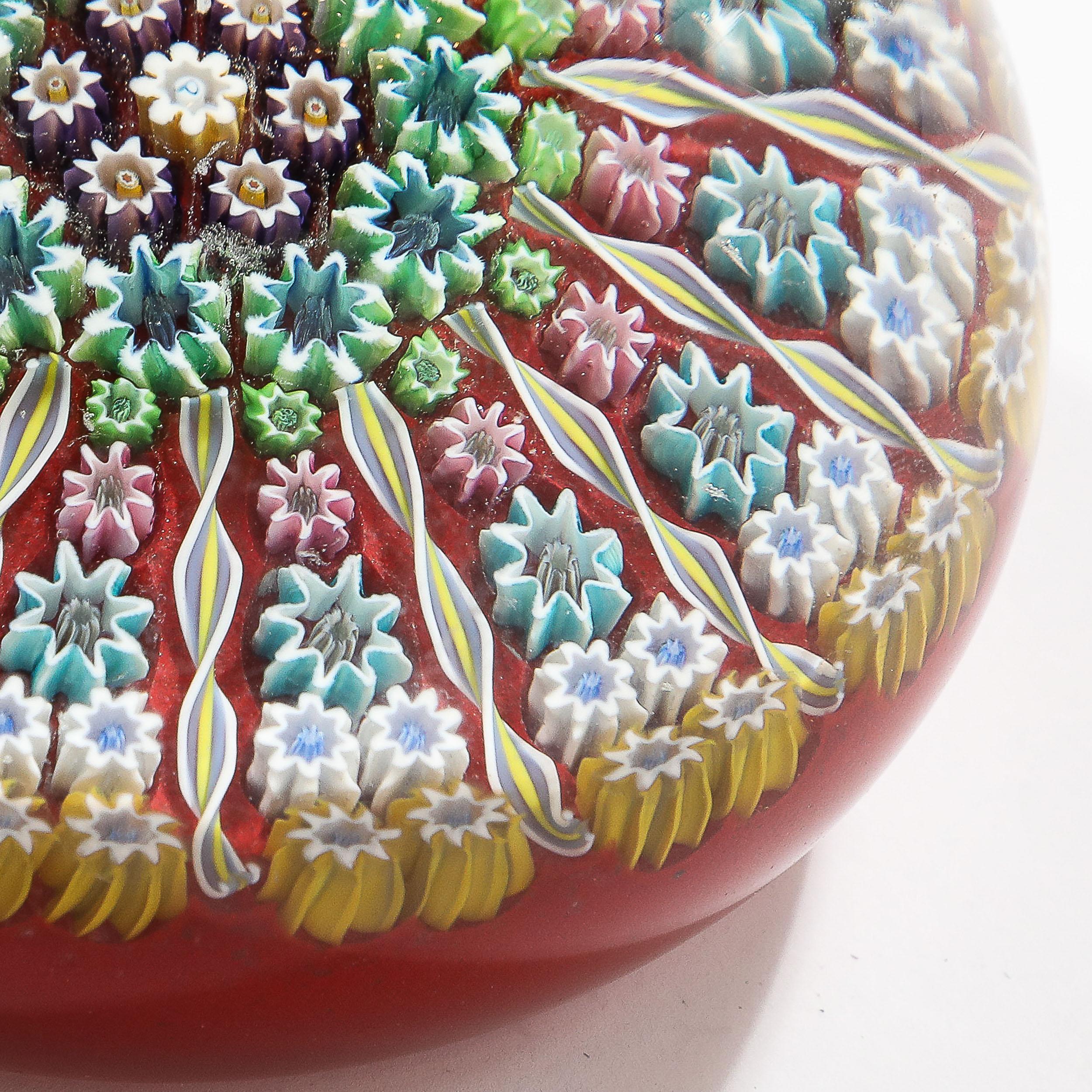 Mid-Century Modernist Hand-Blown Murano Glass Millefiori Paperweight For Sale 4