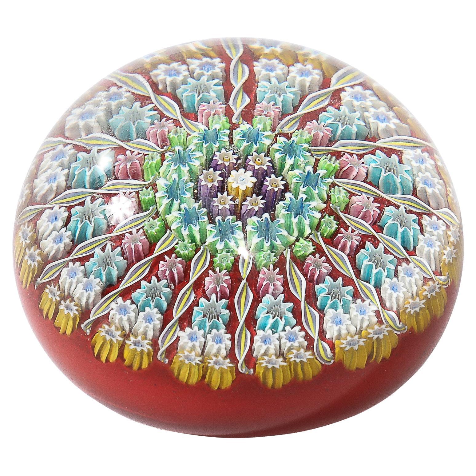 Mid-Century Modernist Hand-Blown Murano Glass Millefiori Paperweight For Sale