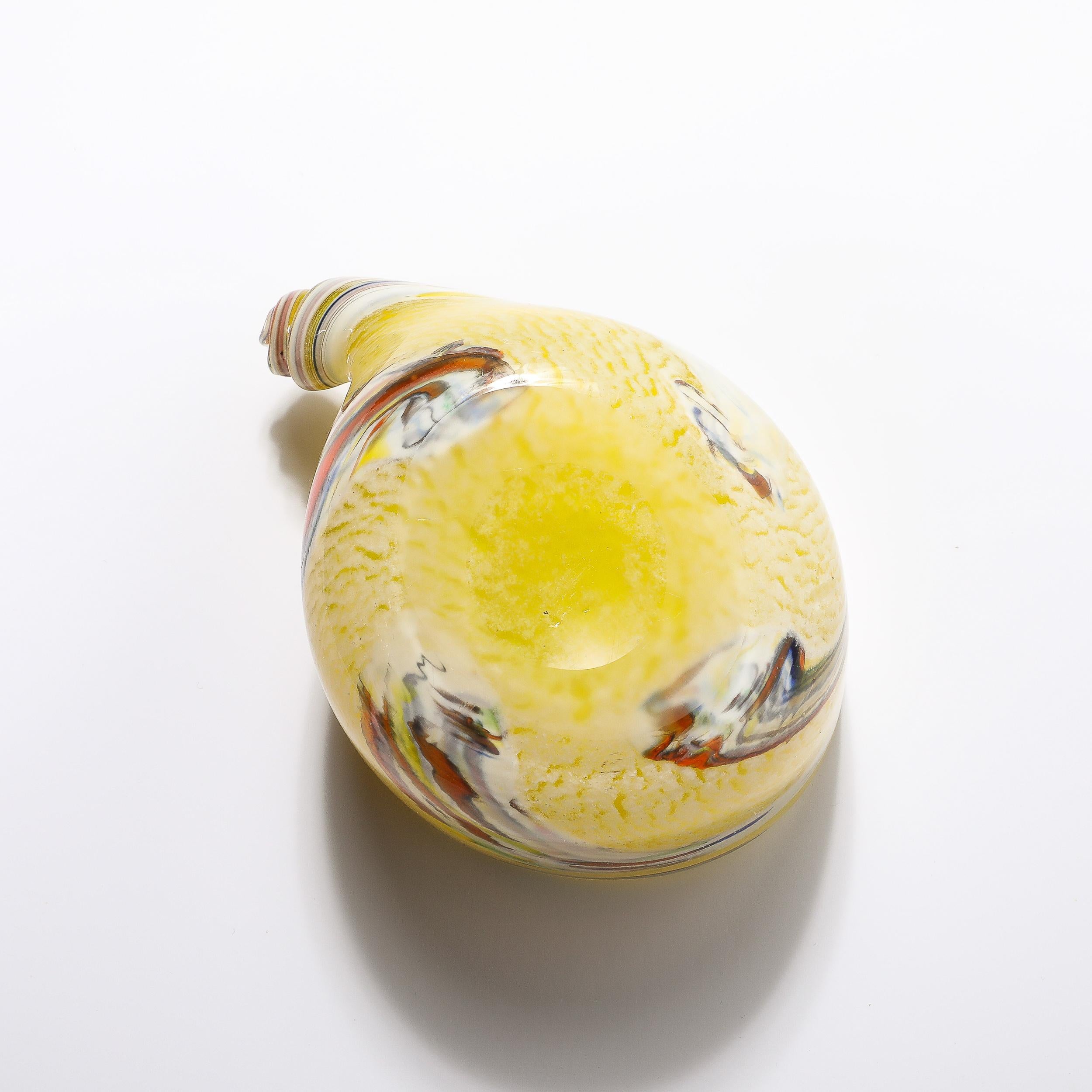 Mid-Century Modernist Hand-Blown Murano Glass Shell Form Bowl in Lemon Yellow For Sale 5