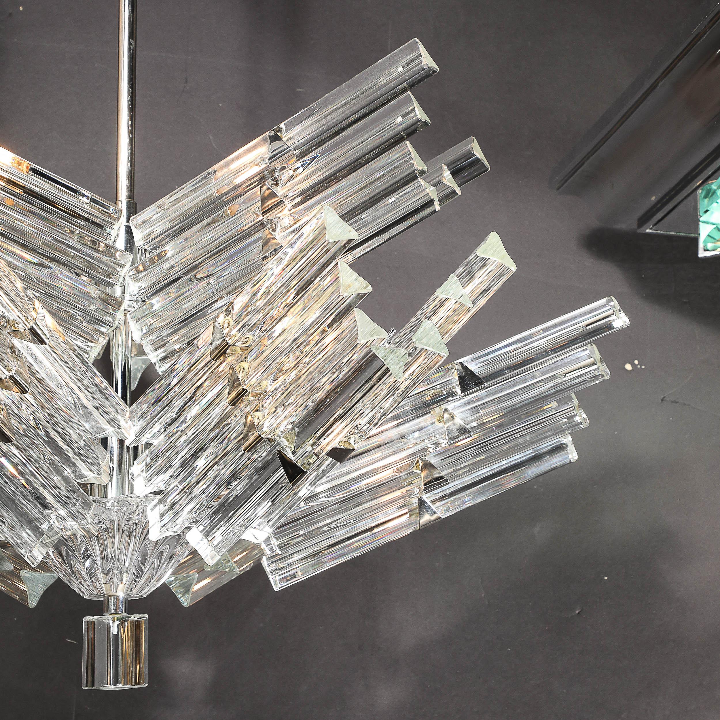 Mid-Century Modernist Hand-Blown Murano Glass Stepped  Triedre Chandelier For Sale 4