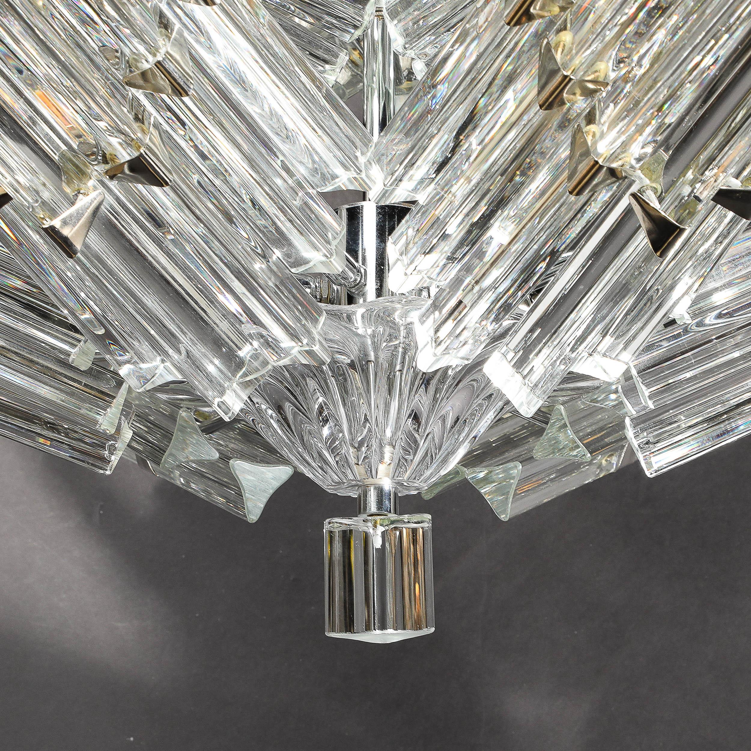 Mid-Century Modernist Hand-Blown Murano Glass Stepped  Triedre Chandelier For Sale 6