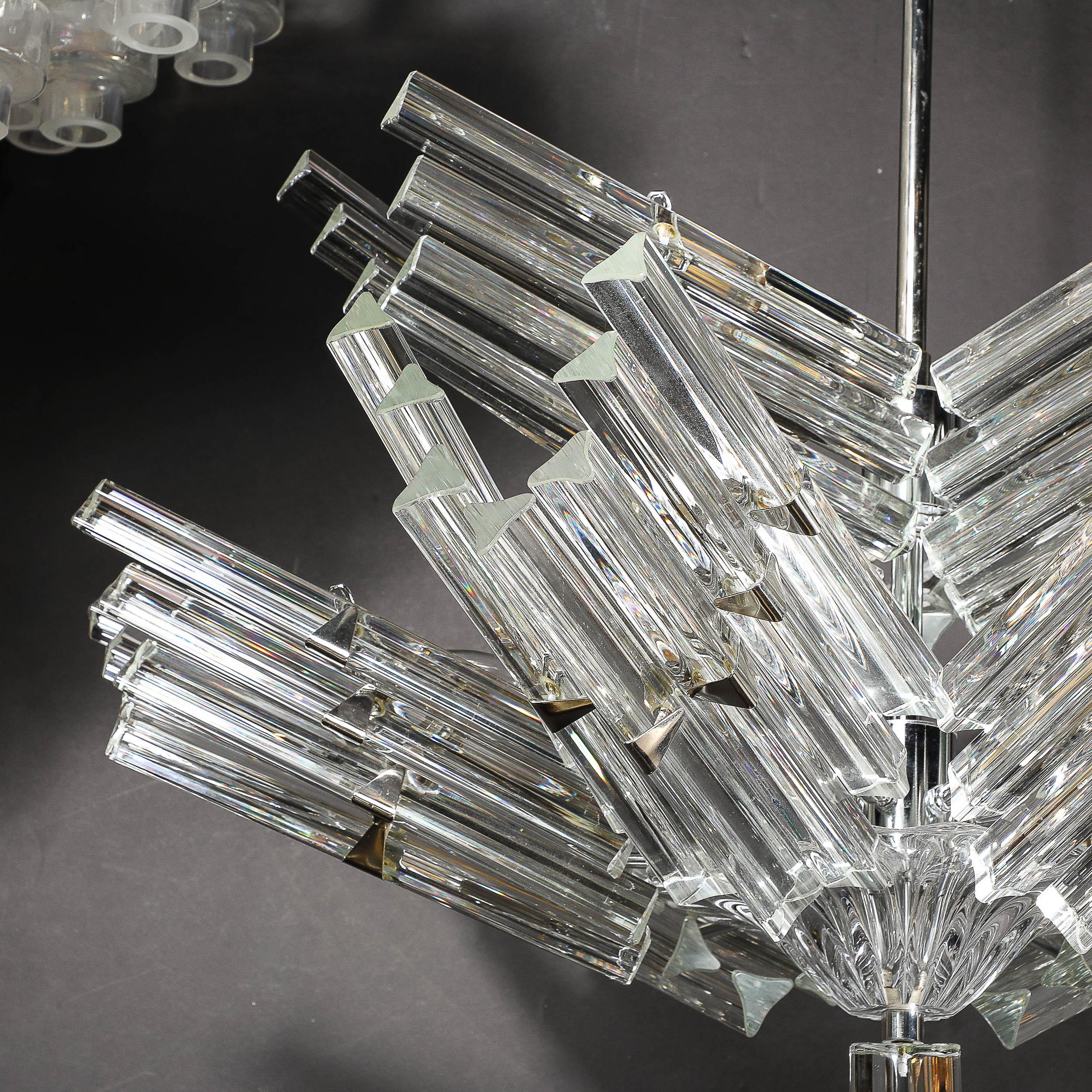 Mid-Century Modernist Hand-Blown Murano Glass Stepped  Triedre Chandelier For Sale 7