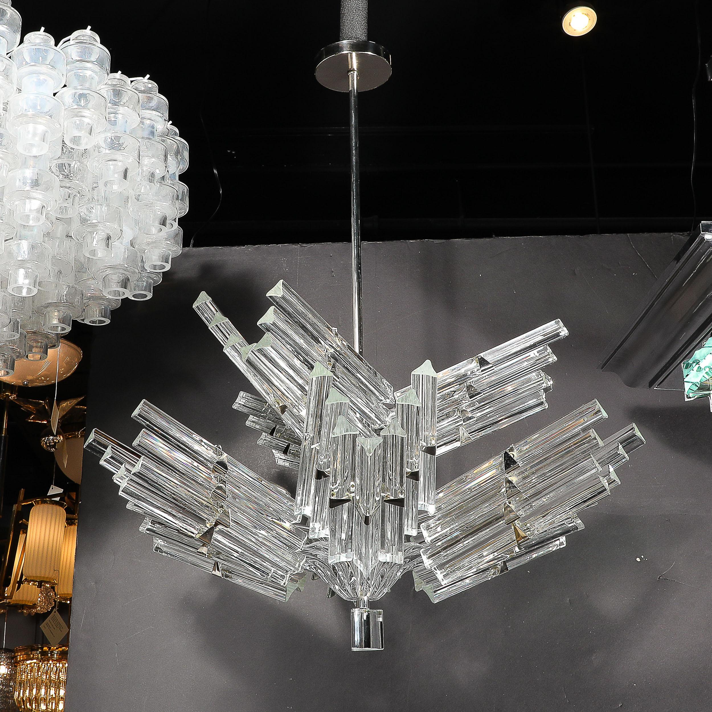 Mid-Century Modernist Hand-Blown Murano Glass Stepped  Triedre Chandelier For Sale 8