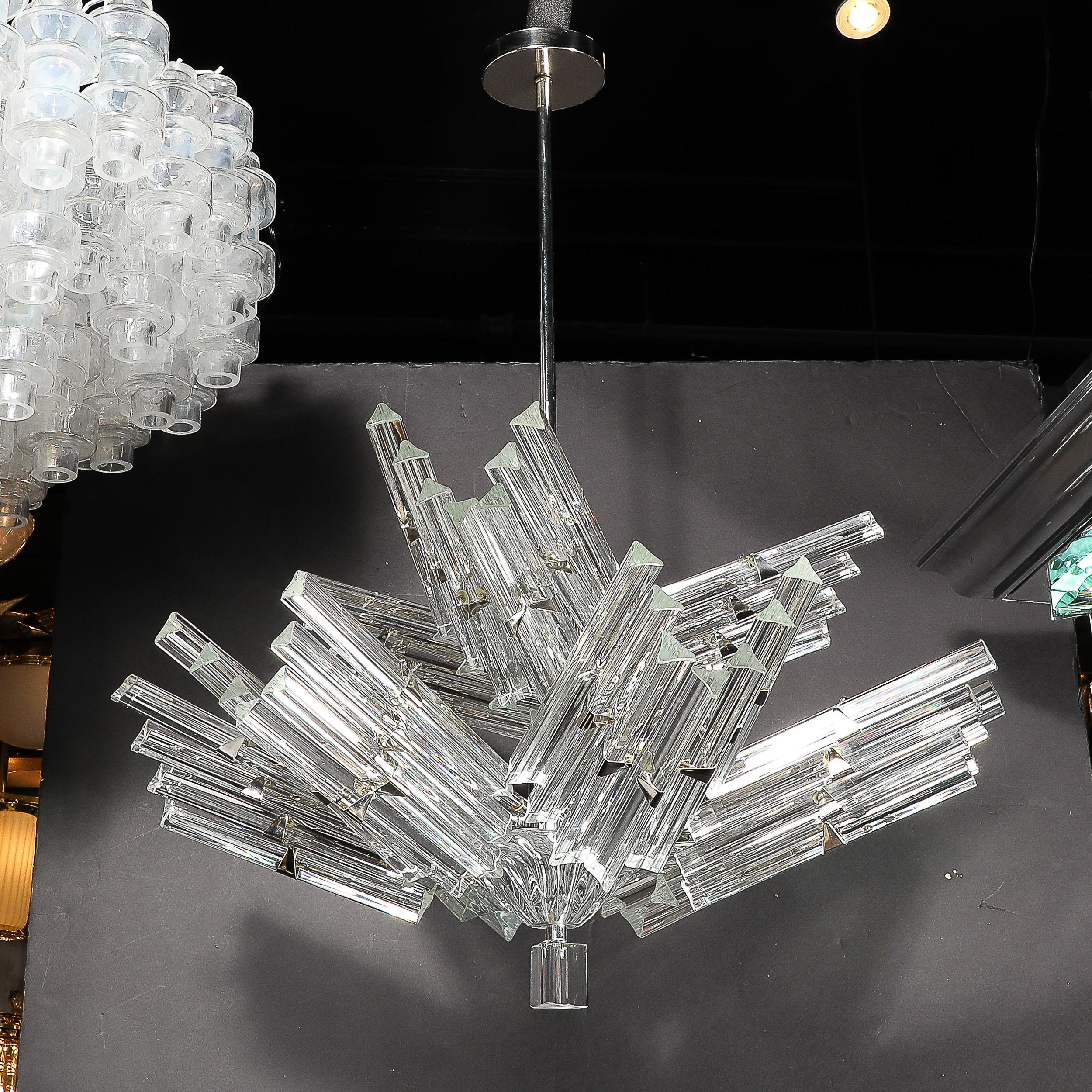 Mid-Century Modernist Hand-Blown Murano Glass Stepped  Triedre Chandelier For Sale 9