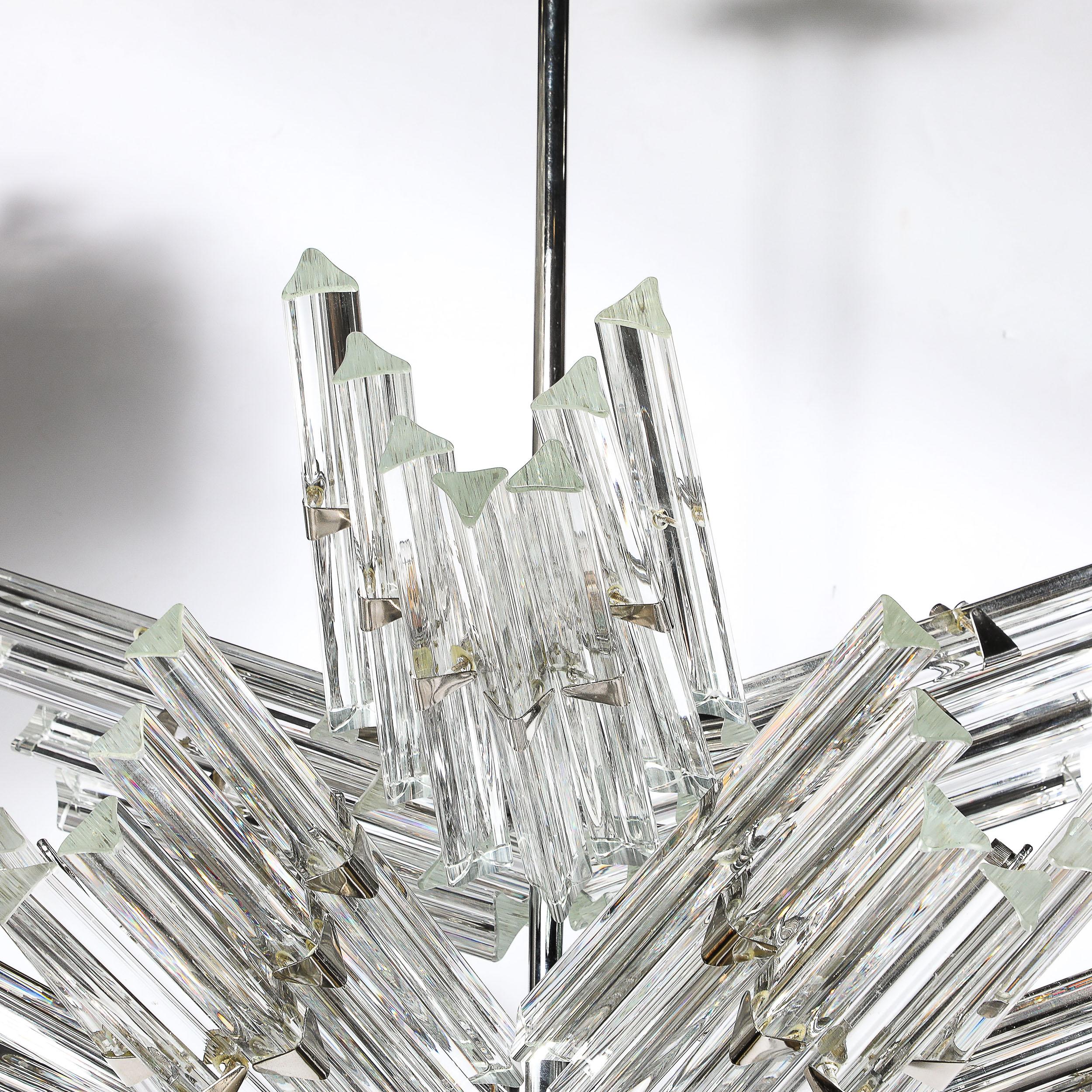 Mid-Century Modernist Hand-Blown Murano Glass Stepped  Triedre Chandelier For Sale 13