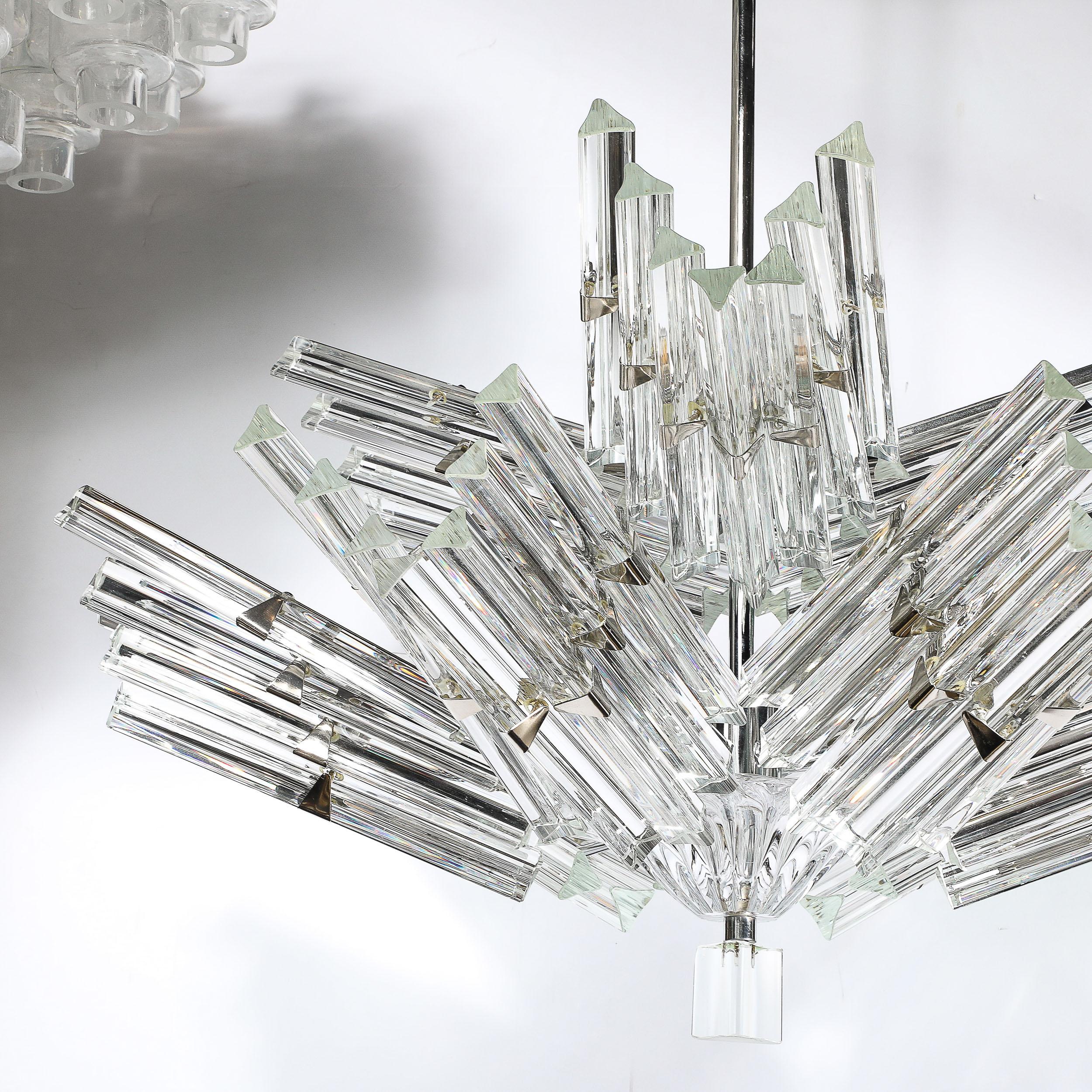 Mid-Century Modernist Hand-Blown Murano Glass Stepped  Triedre Chandelier For Sale 14