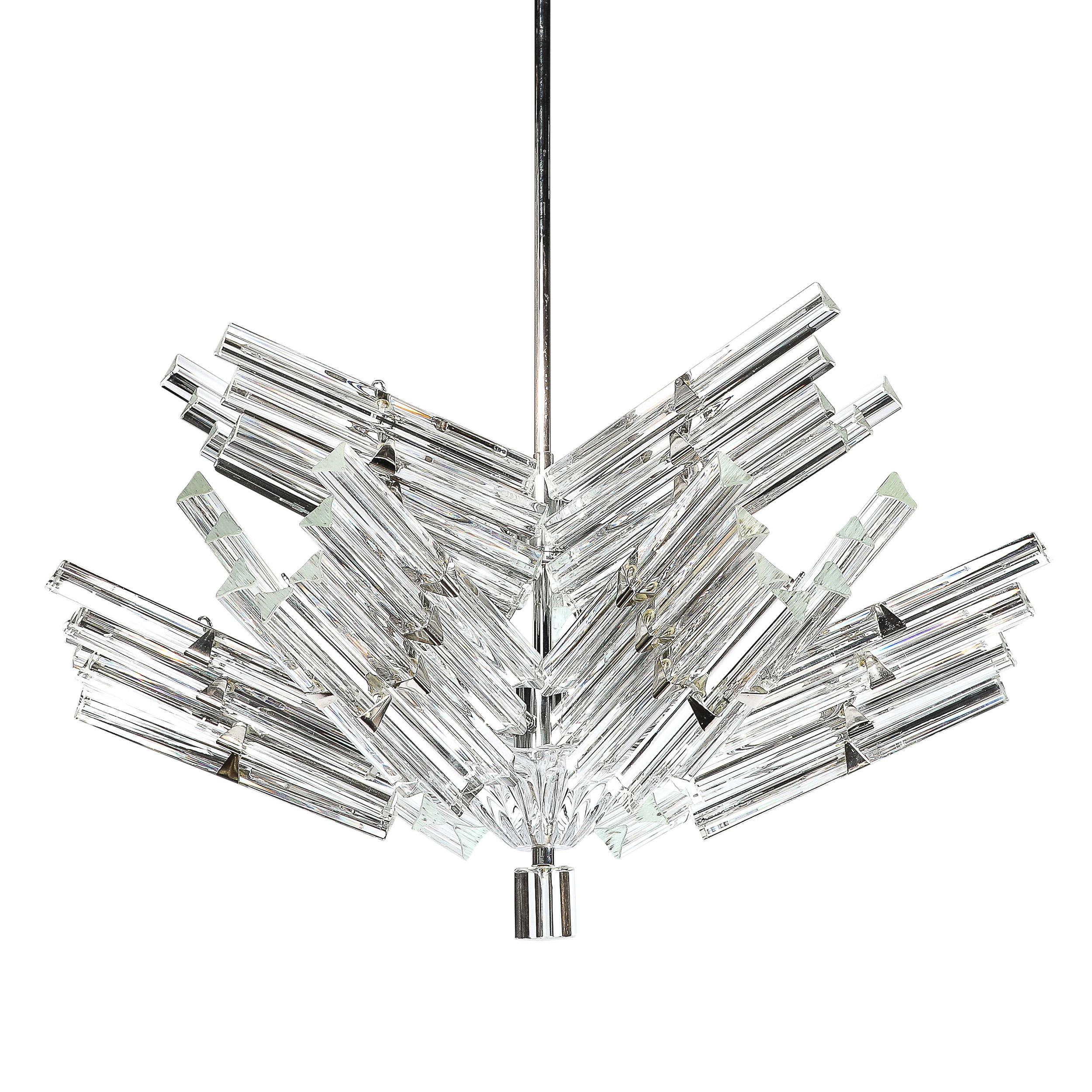 Italian Mid-Century Modernist Hand-Blown Murano Glass Stepped  Triedre Chandelier For Sale