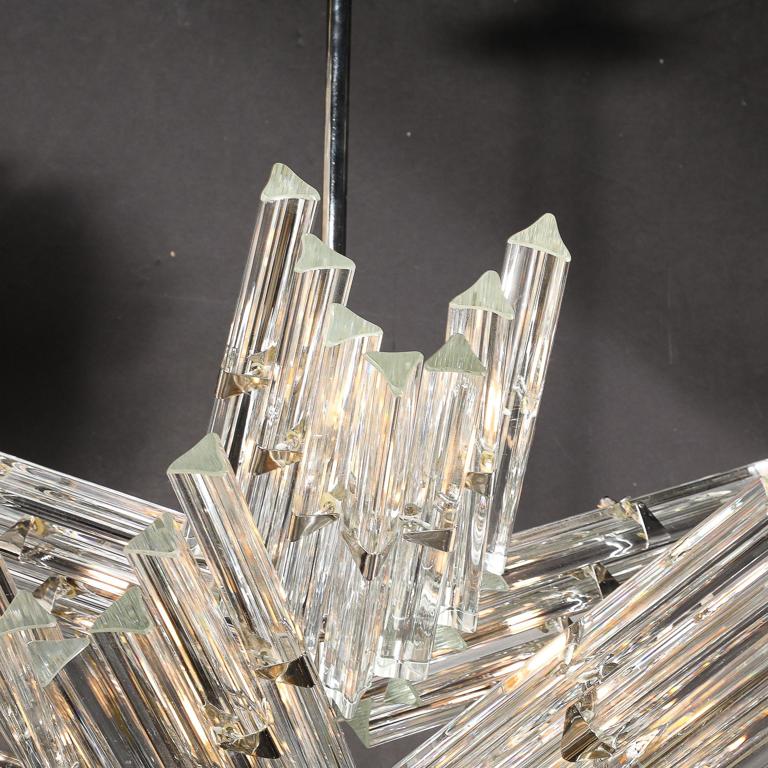 Mid-Century Modernist Hand-Blown Murano Glass Stepped  Triedre Chandelier In Excellent Condition For Sale In New York, NY