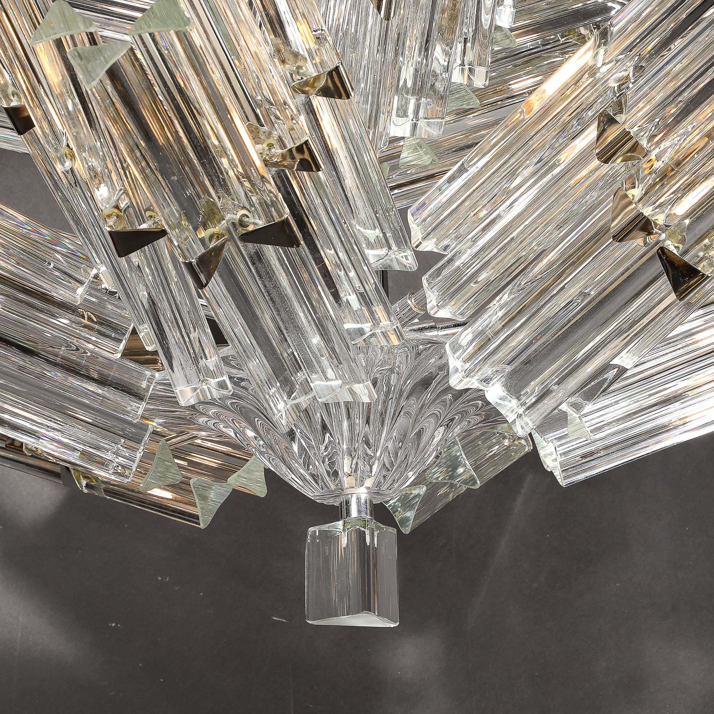 Late 20th Century Mid-Century Modernist Hand-Blown Murano Glass Stepped  Triedre Chandelier For Sale