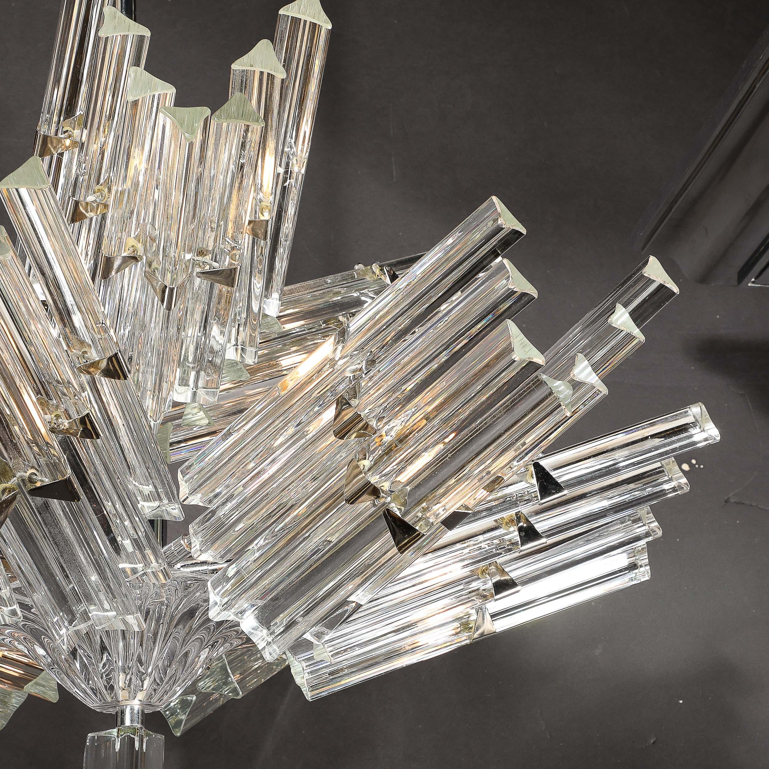 Blown Glass Mid-Century Modernist Hand-Blown Murano Glass Stepped  Triedre Chandelier For Sale