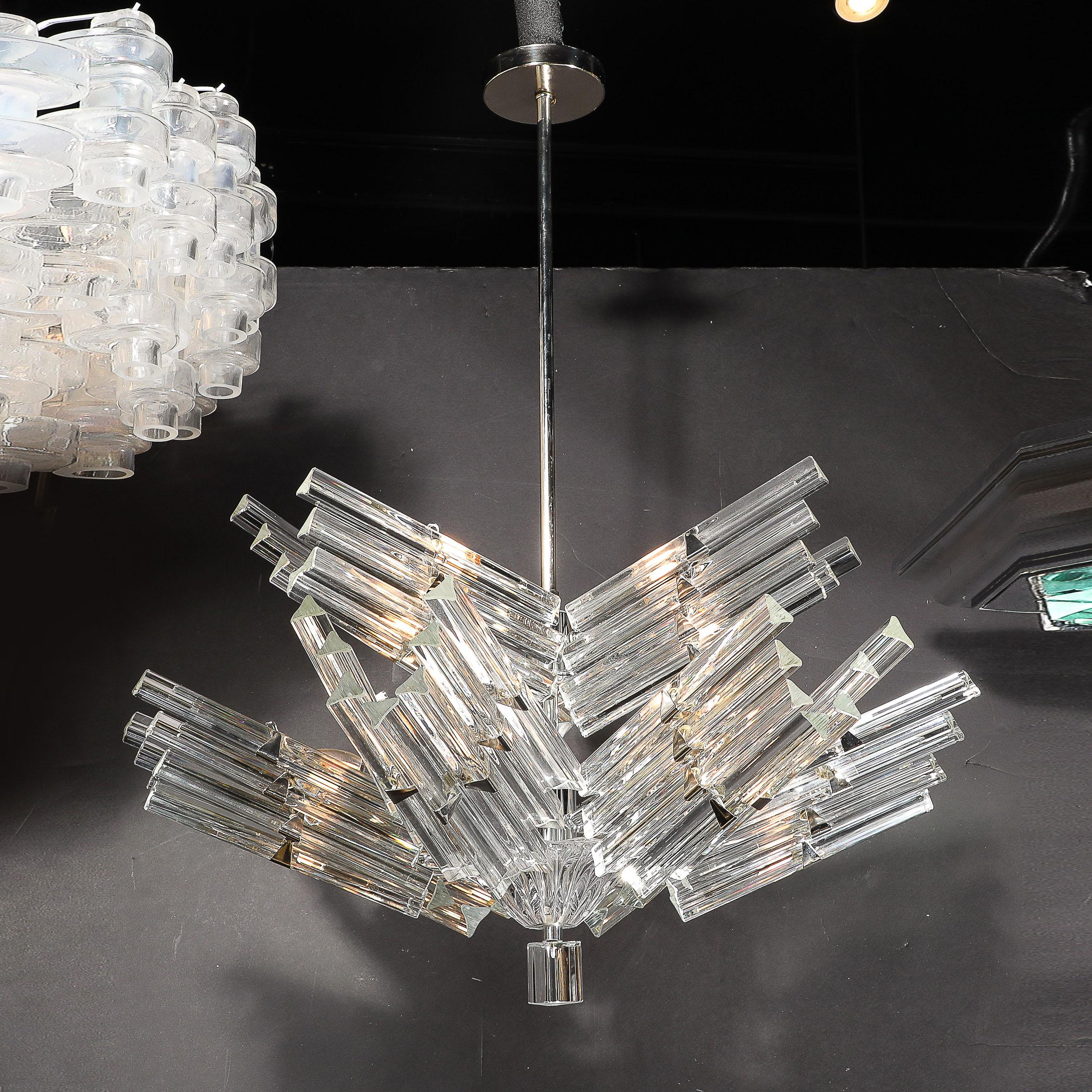 Mid-Century Modernist Hand-Blown Murano Glass Stepped  Triedre Chandelier For Sale 2