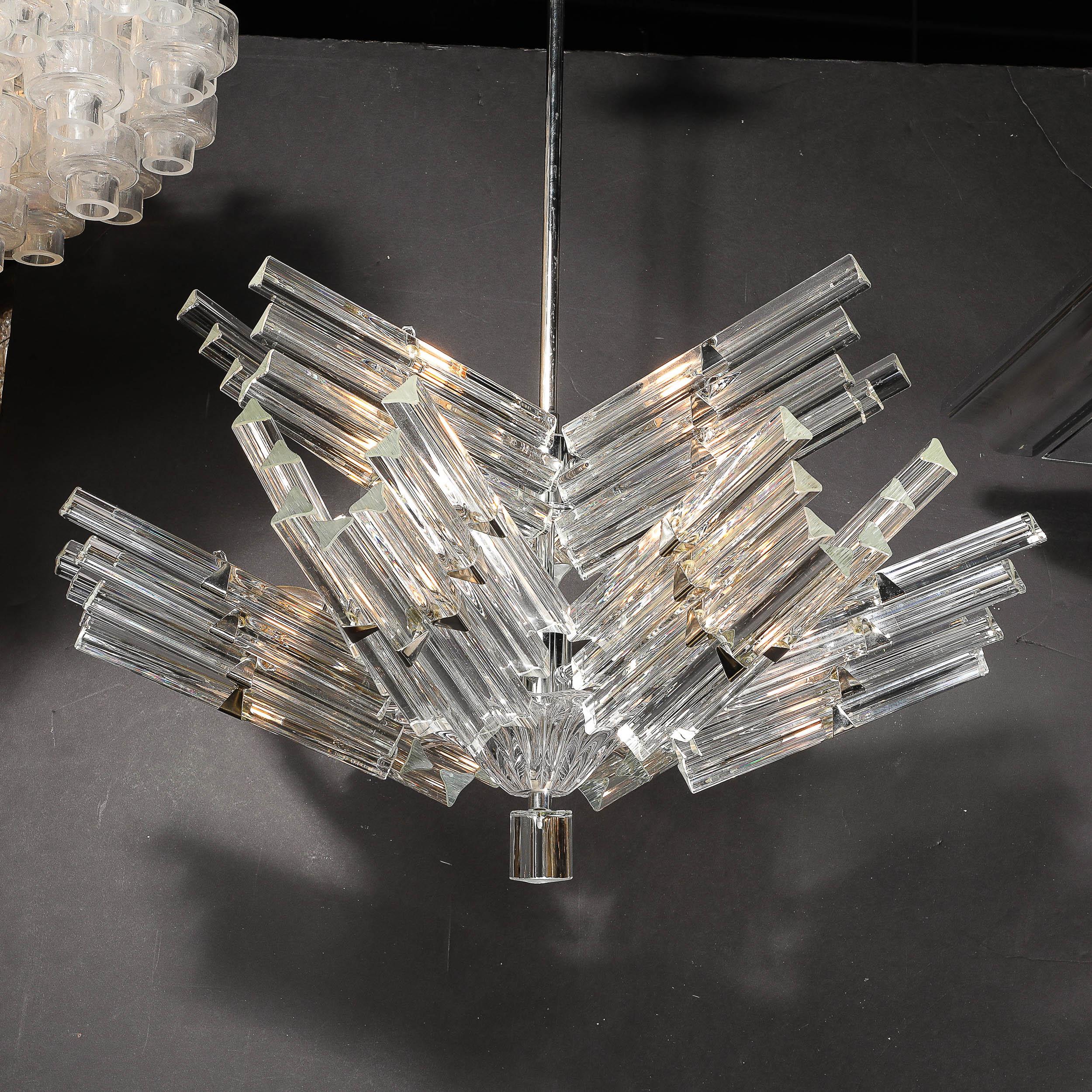 Mid-Century Modernist Hand-Blown Murano Glass Stepped  Triedre Chandelier For Sale 3