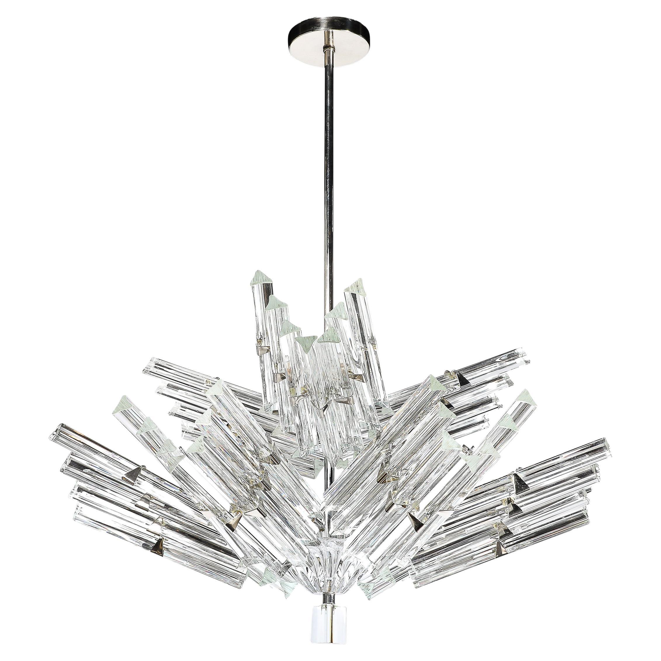 Mid-Century Modernist Hand-Blown Murano Glass Stepped  Triedre Chandelier