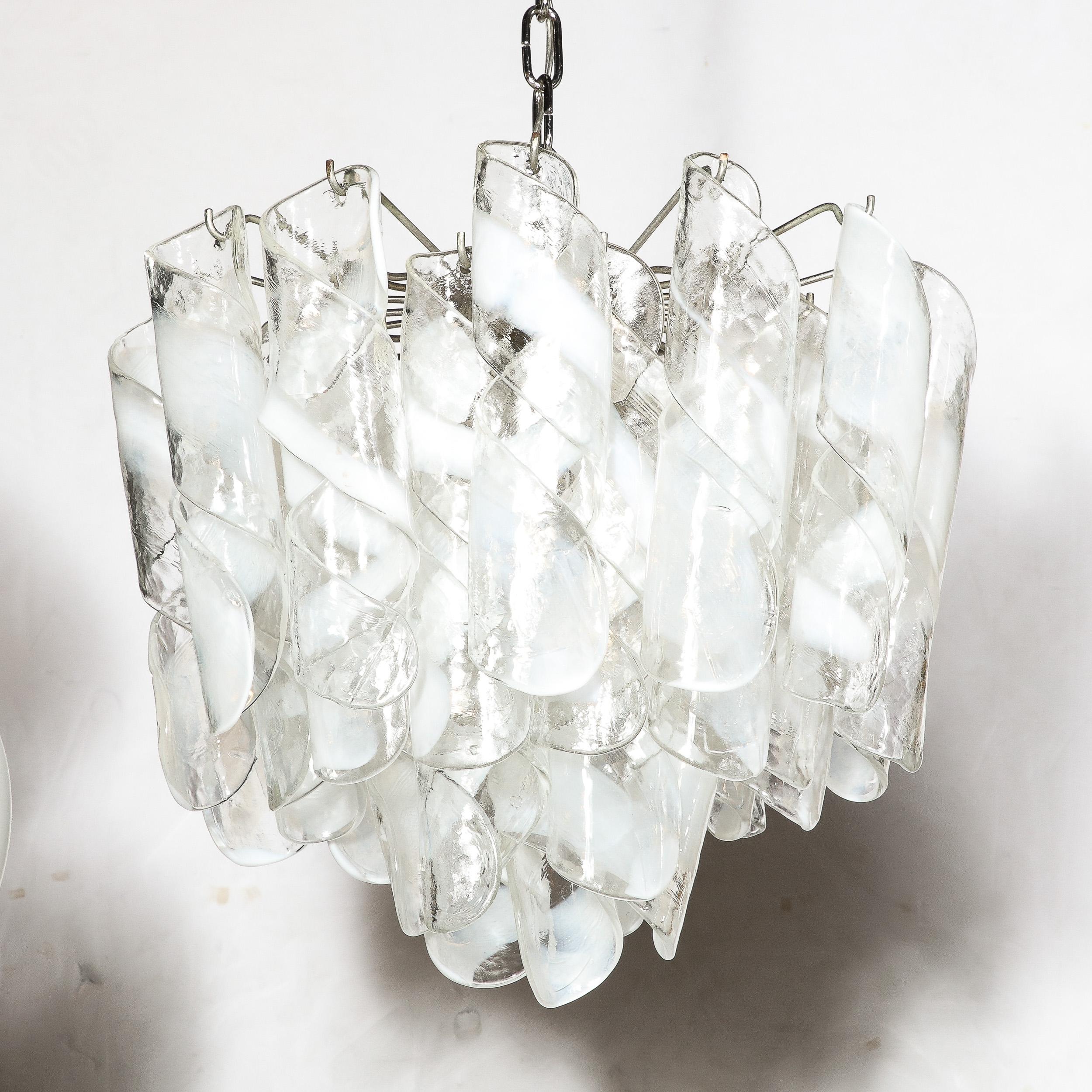 Italian Mid-Century Modernist Hand-Blown Murano Glass Torciglioni Chandelier By Mazzega For Sale