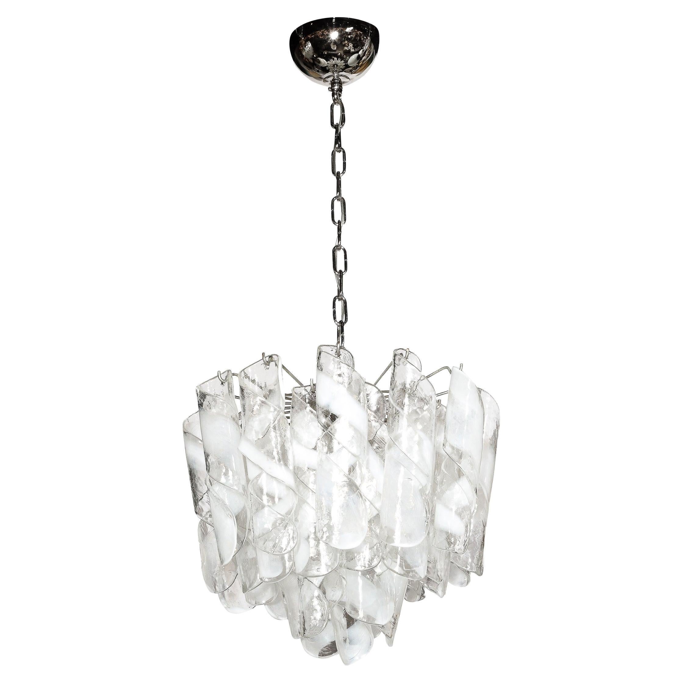 Mid-Century Modernist Hand-Blown Murano Glass Torciglioni Chandelier By Mazzega For Sale