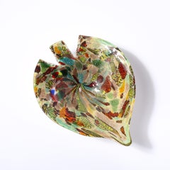 Mid-Century Modernist Hand-Blown Murano Glass Tutti Frutti Leaf Form Dish