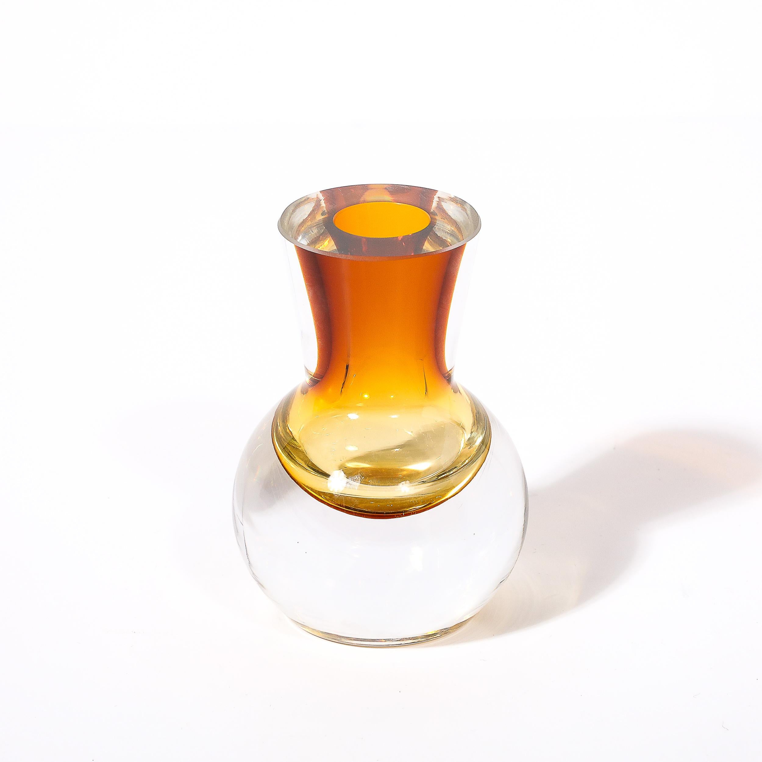 Mid-20th Century Mid-Century Modernist Hand-Blown Murano Glass Vase in Amber For Sale