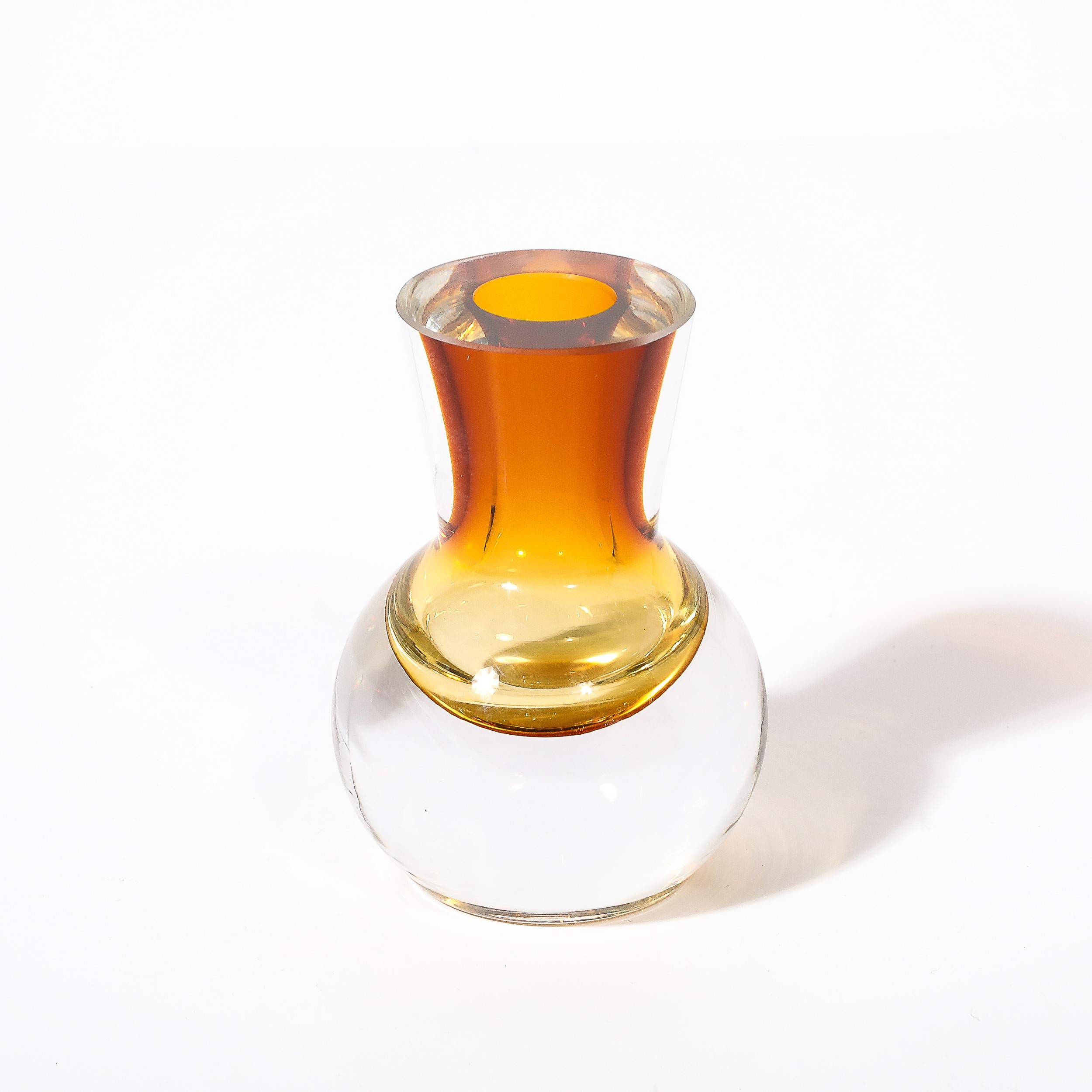 Mid-Century Modernist Hand-Blown Murano Glass Vase in Amber For Sale 1
