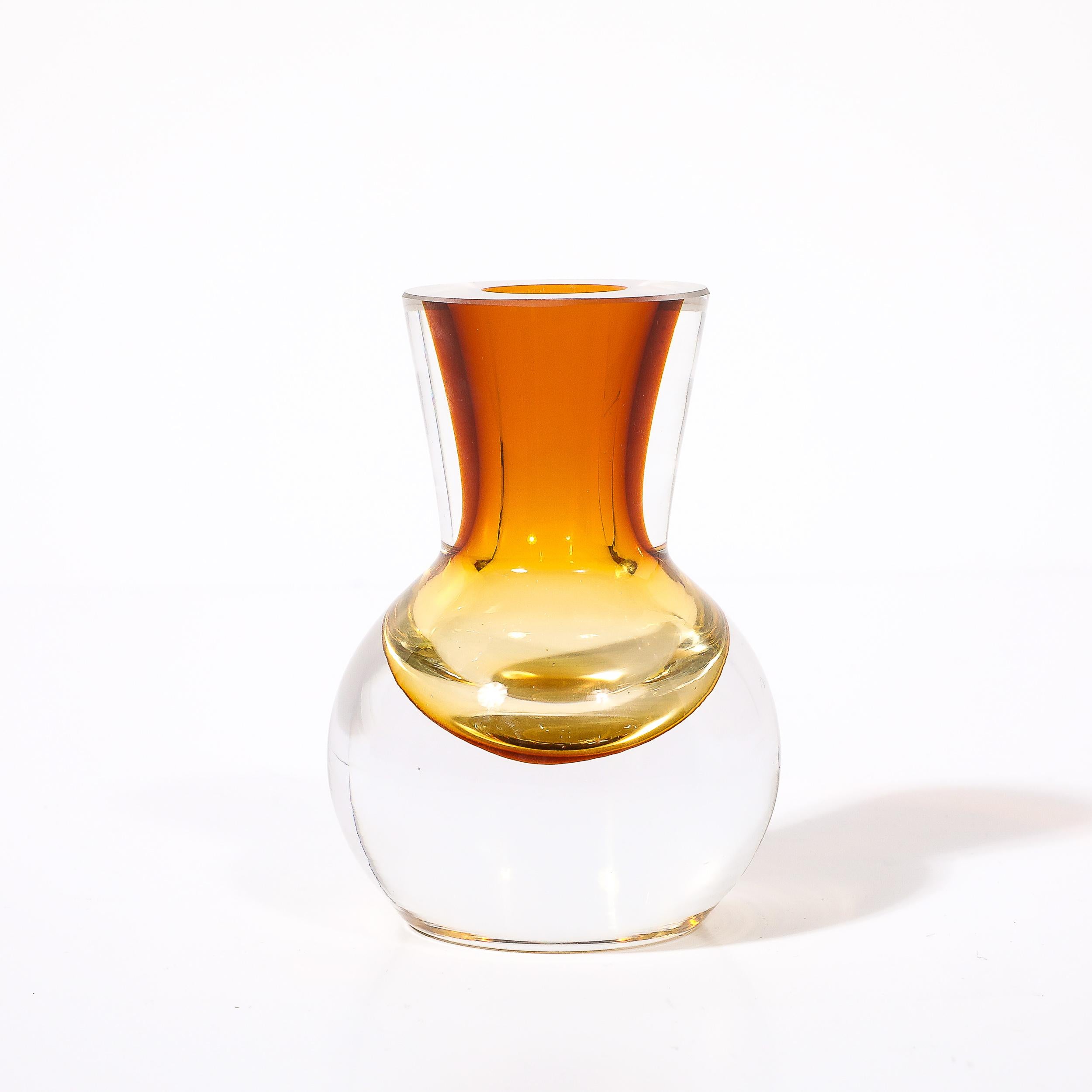 Mid-Century Modernist Hand-Blown Murano Glass Vase in Amber For Sale 2