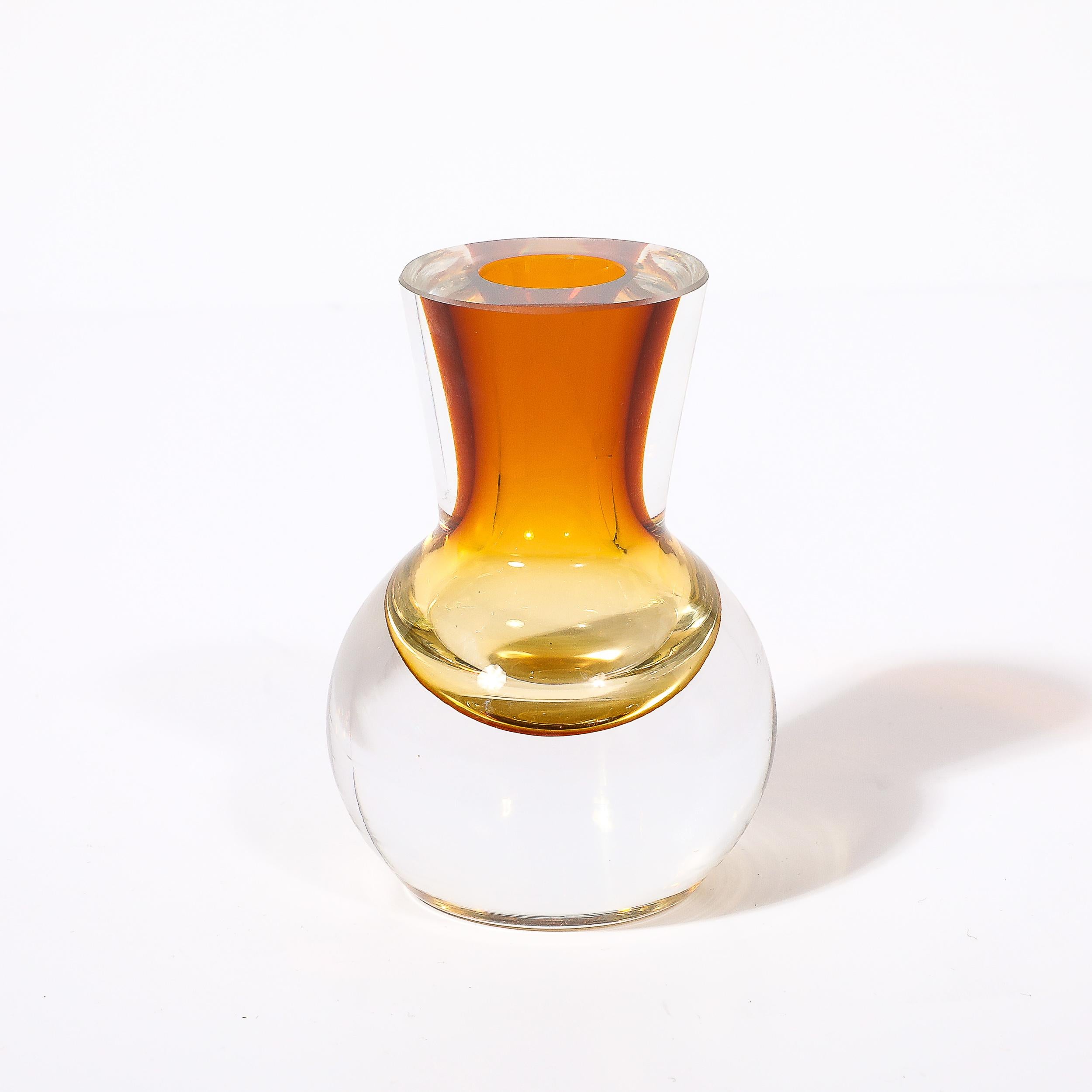 Mid-Century Modernist Hand-Blown Murano Glass Vase in Amber For Sale 3