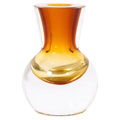 Retro Mid-Century Modernist Hand-Blown Murano Glass Vase in Amber