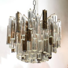 Mid-Century Modernist Hand-Blown Murano Mixed Glass Camer Triedre Chandelier