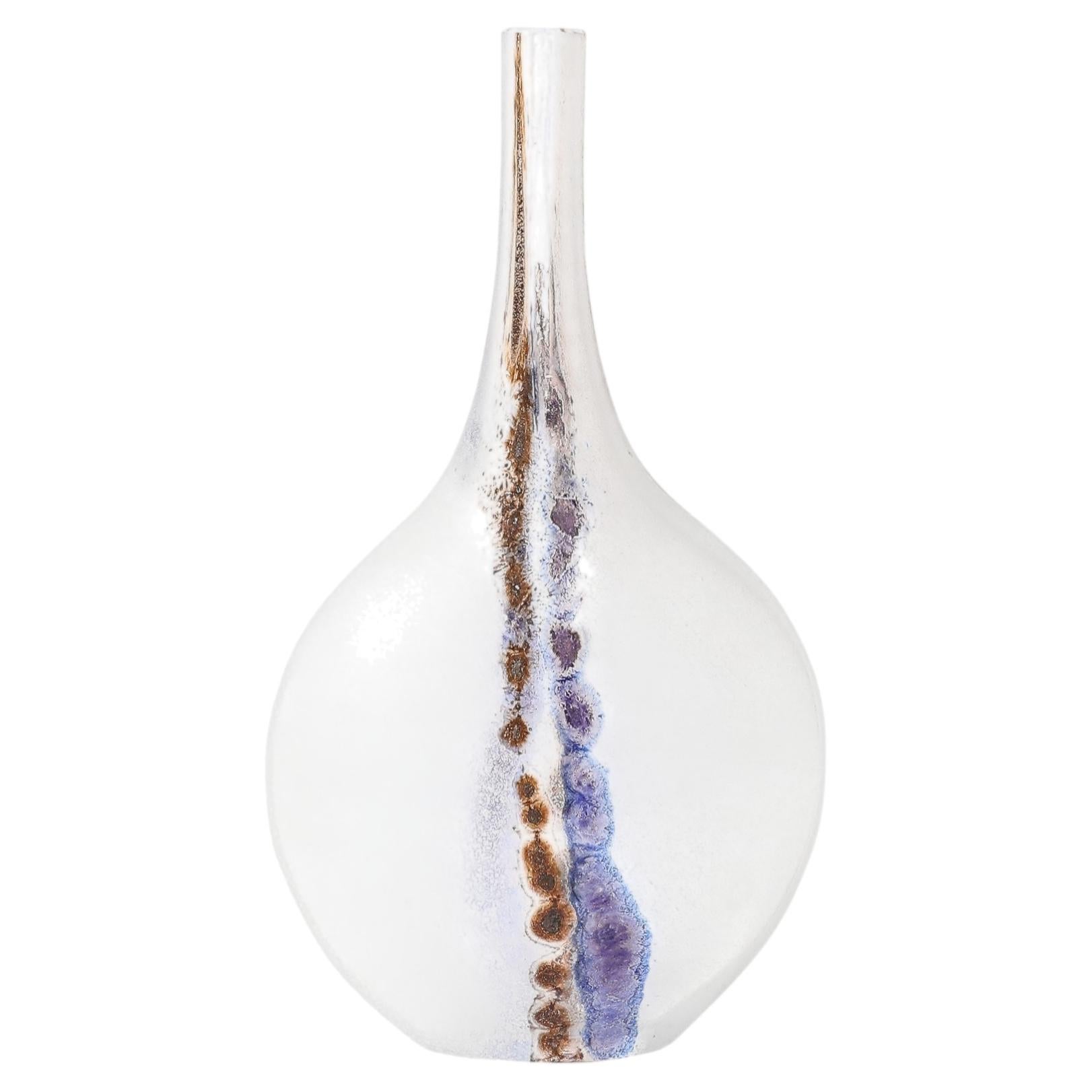 Mid-Century Modernist Hand-Blown Murano Scavo Glass Vase Signed Alfredo Barbini For Sale