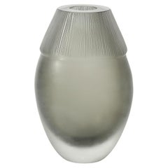 Mid-Century Modernist Hand-Blown Murano Smoked Glass Vase W/Grooved Detailing