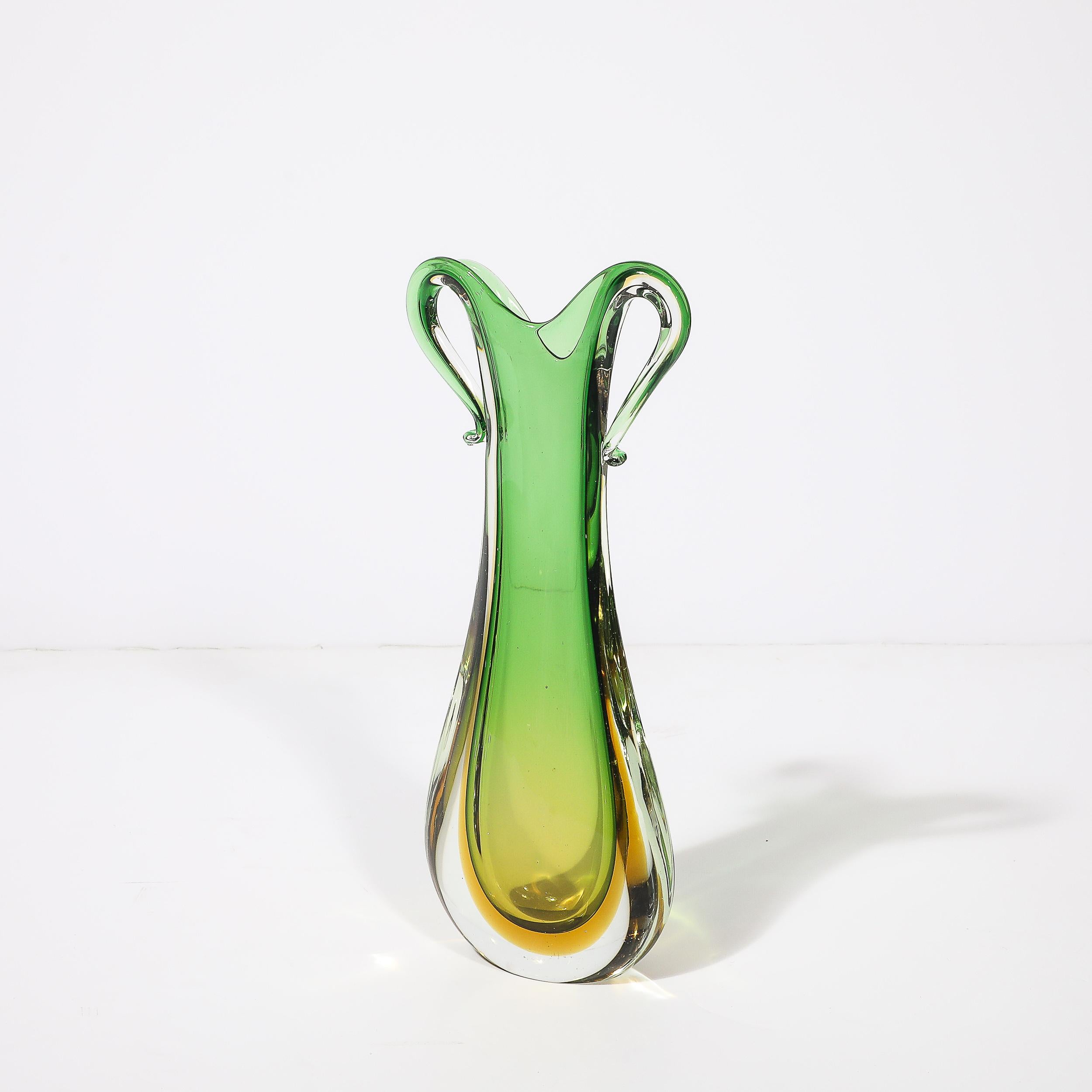 Verre Murano Sommerso soufflé à la main dans des teintes d'émeraude et d'ambre pour le milieu du siècle en vente 3